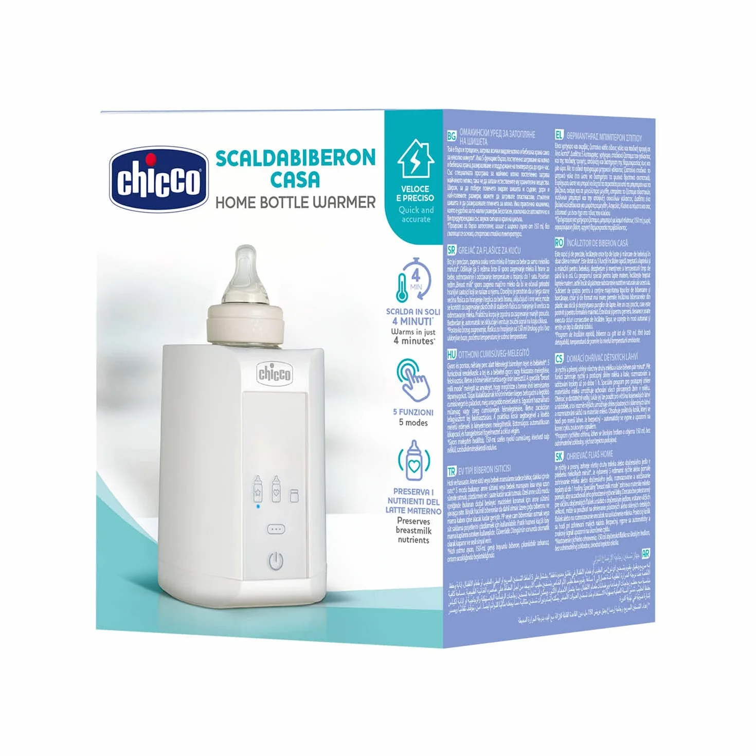 Chicco Scaldabiberon Neonato E Scalda Pappa, Con Tre Programmi, Spegnimento Automatico dopo un'ora, Mantiene il calore fino a un'ora, Bianco, ‎14 x 14 x 17.5 cm; 481 grammi