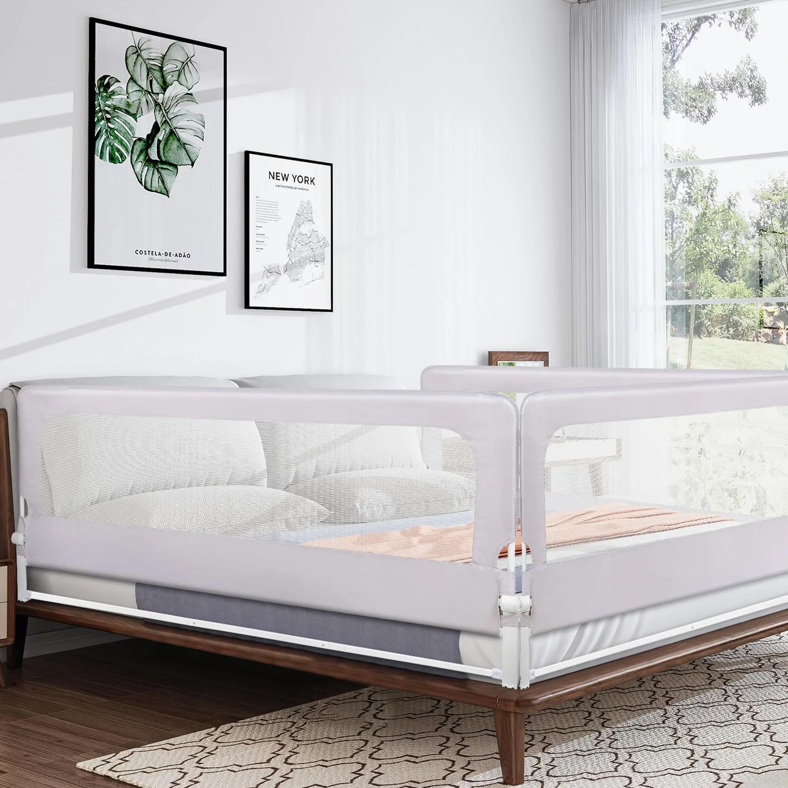 Barriera del letto per bambini, barriera di sicurezza per bambini, letto pieghevole, guida per letto, protezione per bambini, barriera del letto anticaduta, 150/180/200 cm (2, grigio, 180 cm)