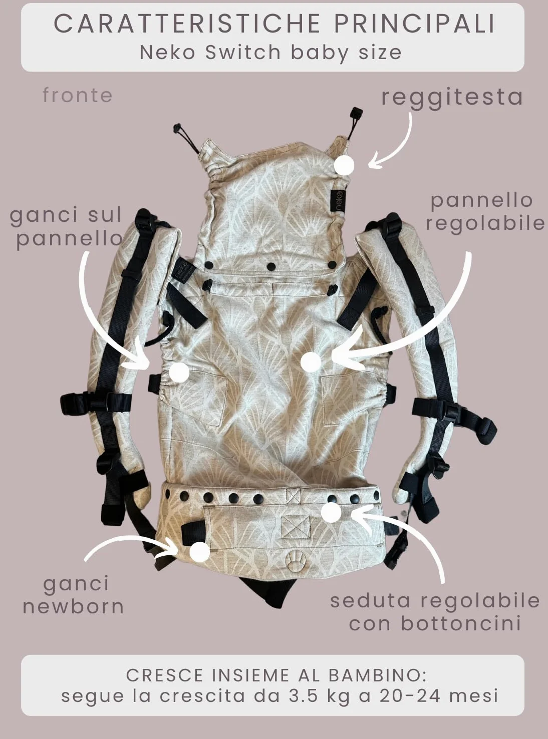 NEKO SWITCH Baby - Marsupio Neonato Portabebè Regolabile Ergonomico Neonato Zaino Porta Bimbo e Bebè (Moss)