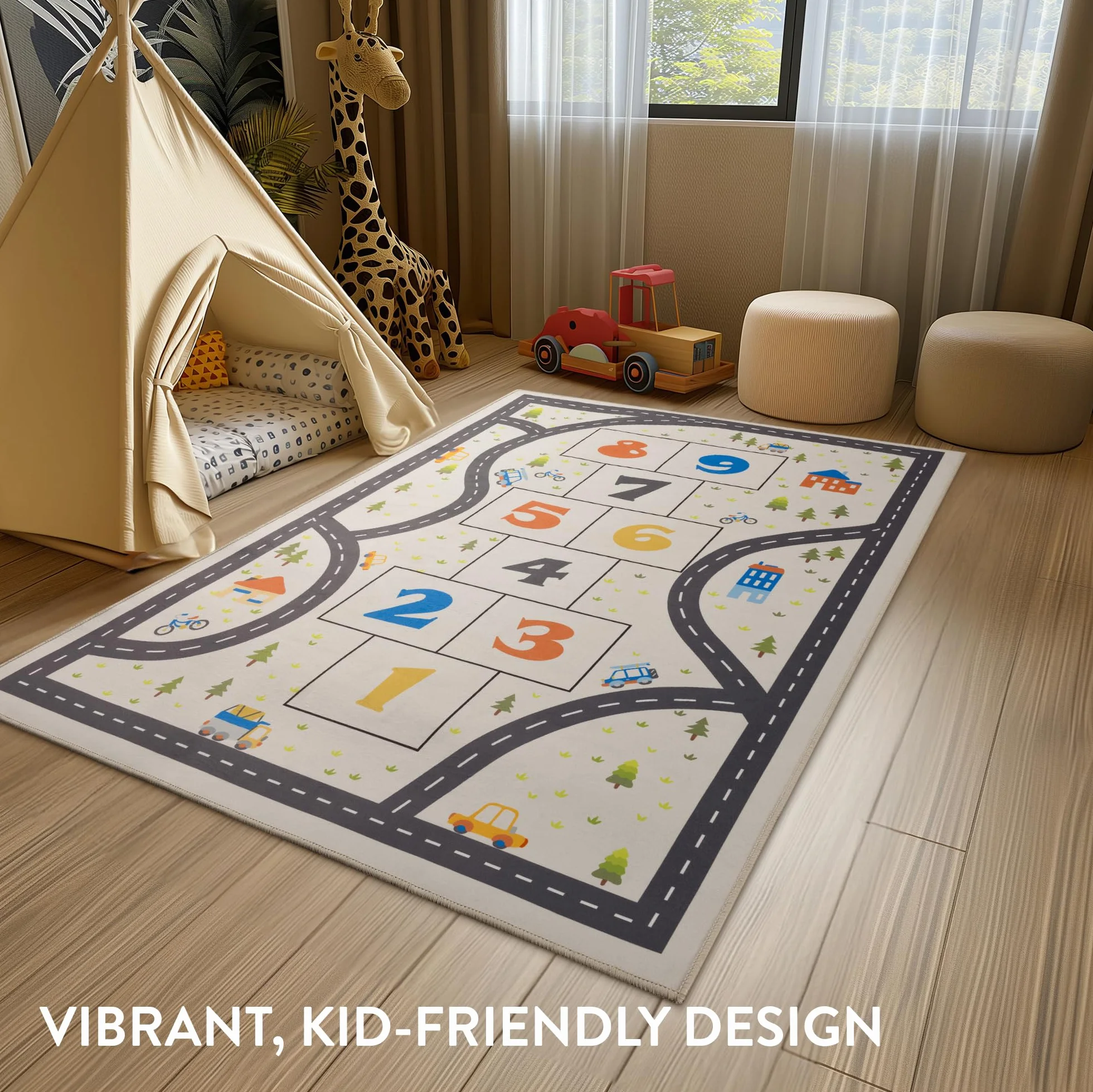 Navaris Tappeto Cameretta Bambini - Tappeto per Bambini Antiscivolo - Morbido Tappeto Gioco 160 x 120 cm - Tappeto Bimbi Decorativo e Robusto - Design Gioco della Campana