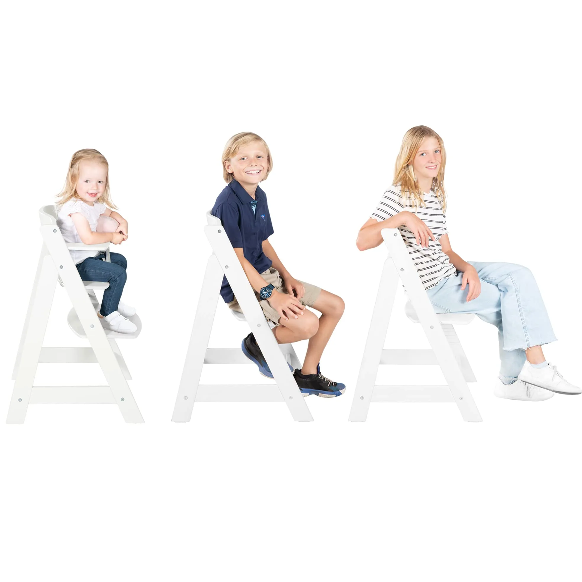 roba Seggiolone Evolutivo Sit Up Flex 2 in 1, Altezza Regolabile, dai 6 Mesi fino ai 70 kg, con Poggiapiedi, Robusto ed Ergonomico, Legno Laccato Bianco