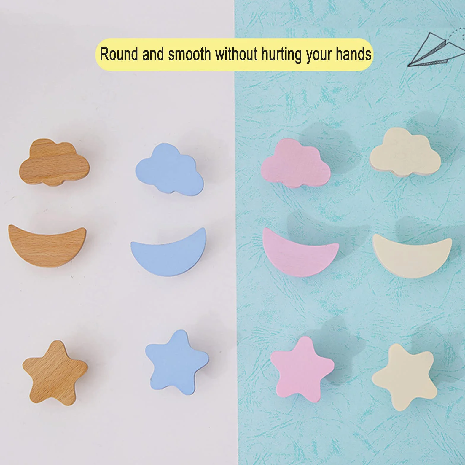 6 x maniglie per mobili in legno originale,maniglie per armadietti da cucina,pomelli e maniglie per camere per bambini,maniglie per cassetti a forma di nuvola dei cartoni animati,Clouds-Rawwood
