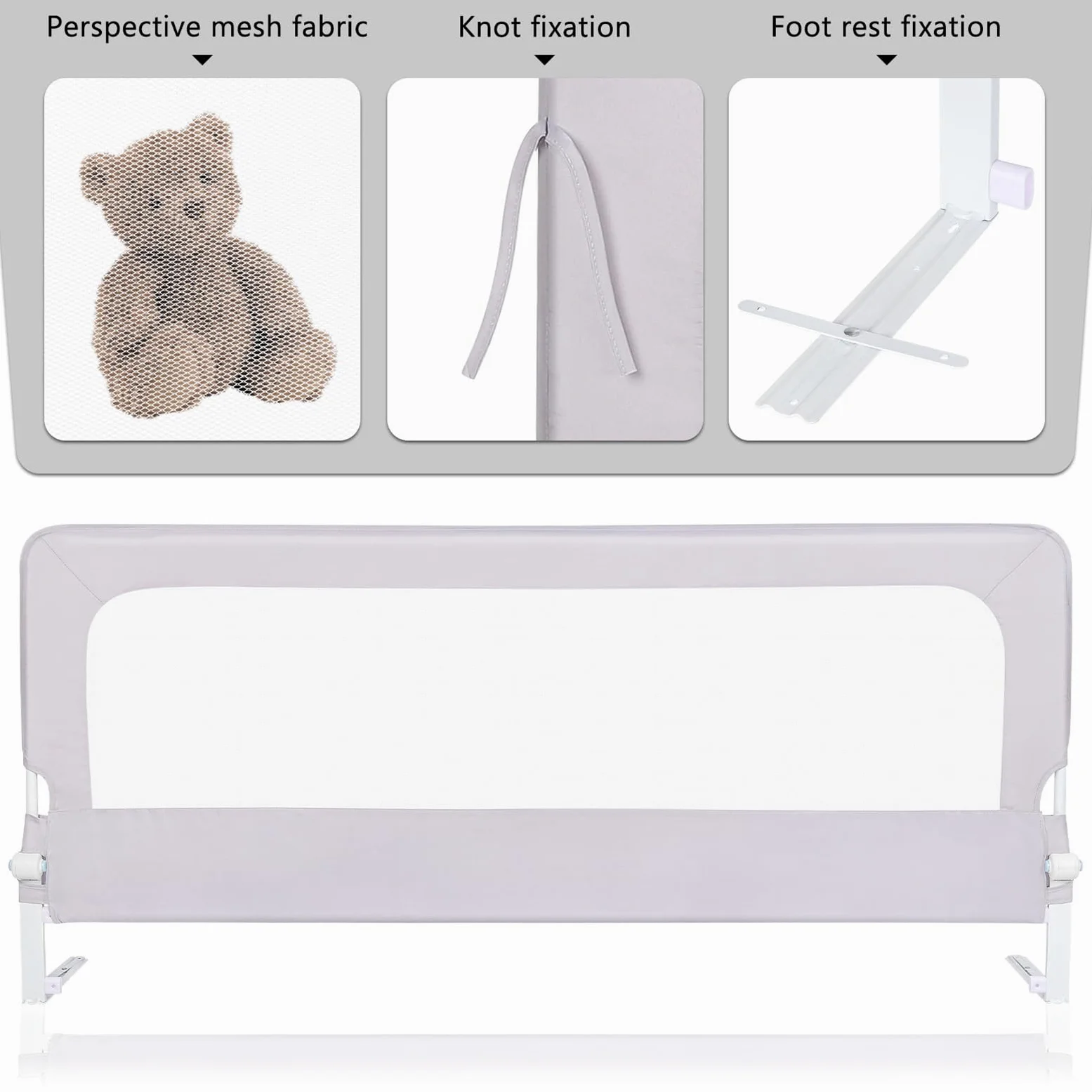 Barriera del letto per bambini, barriera di sicurezza per bambini, letto pieghevole, guida per letto, protezione per bambini, barriera del letto anticaduta, 150/180/200 cm (2, grigio, 180 cm)