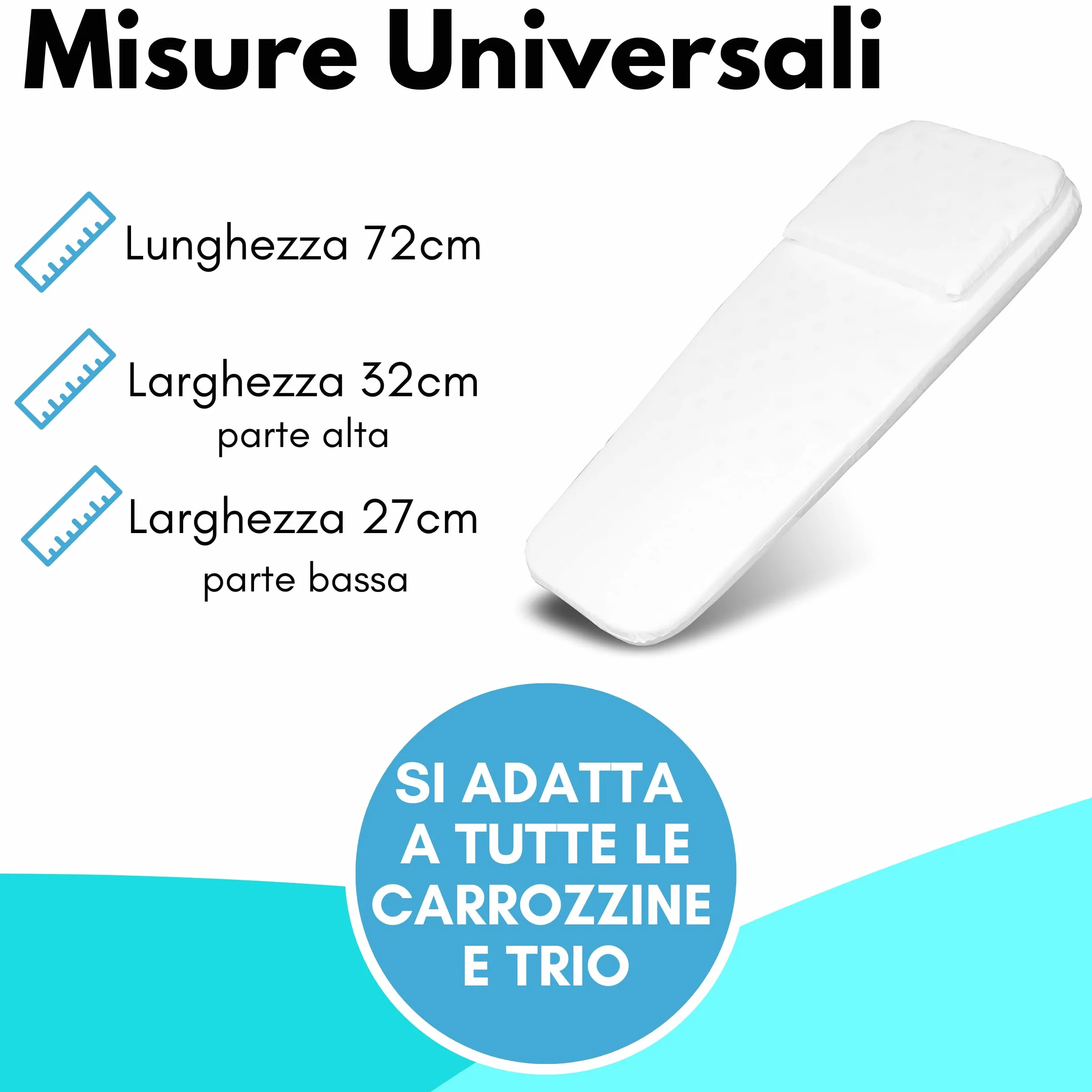 Materasso Carrozzina Made in Italy-Culla Neonato-Lettino Bambino-Passeggino Trio-Cuscino Neonati-Cuscino Compreso- Letto Prima Infanzia- Materassino Universale Antisoffoco 72 x 32/26cm