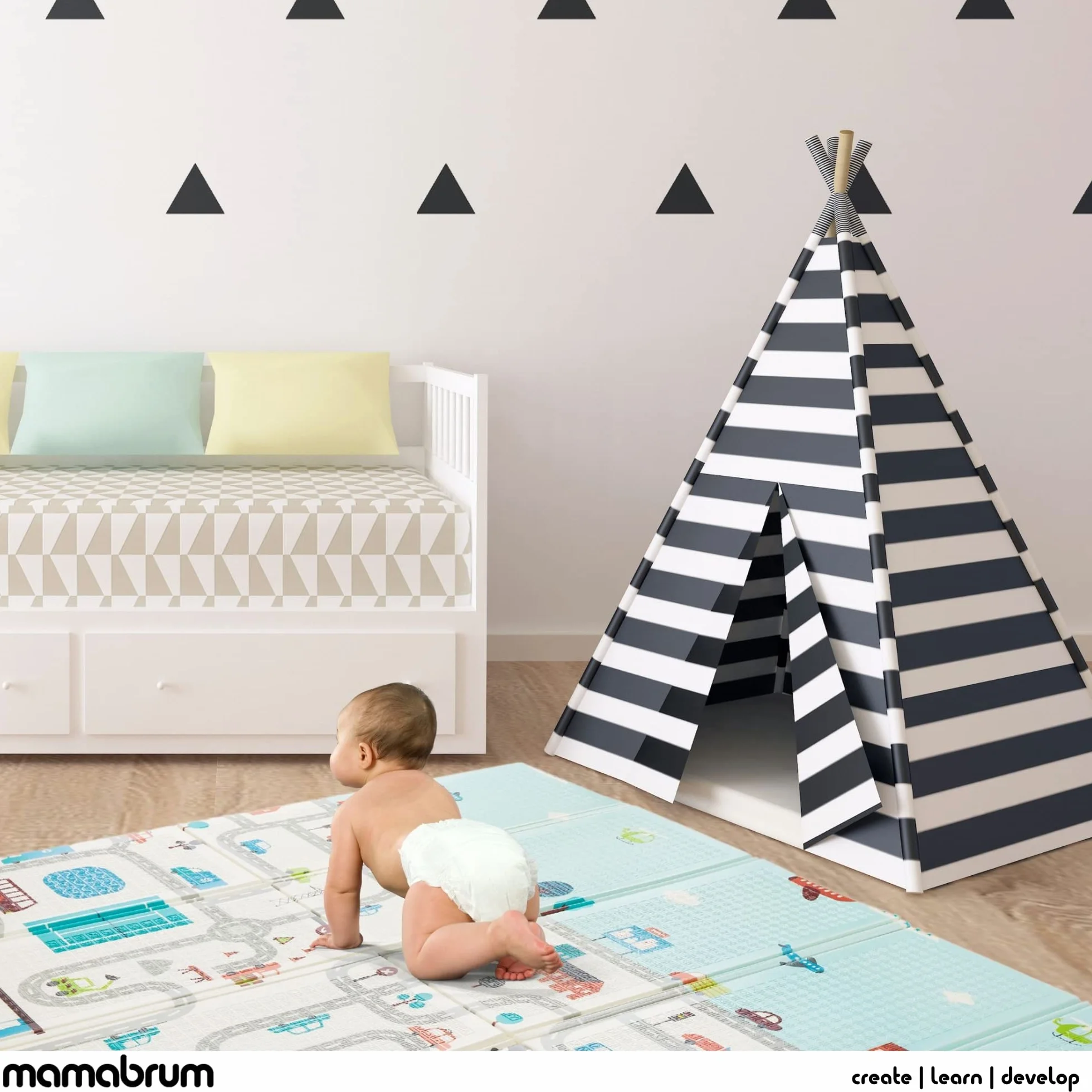 Mamabrum Tappetino da Gioco Pieghevole per Bambini, 200 x 180 x 1 cm, in Schiuma Impermeabile, Portatile e Non Tossico, Ideale per Pavimenti, Spesso e Allargato