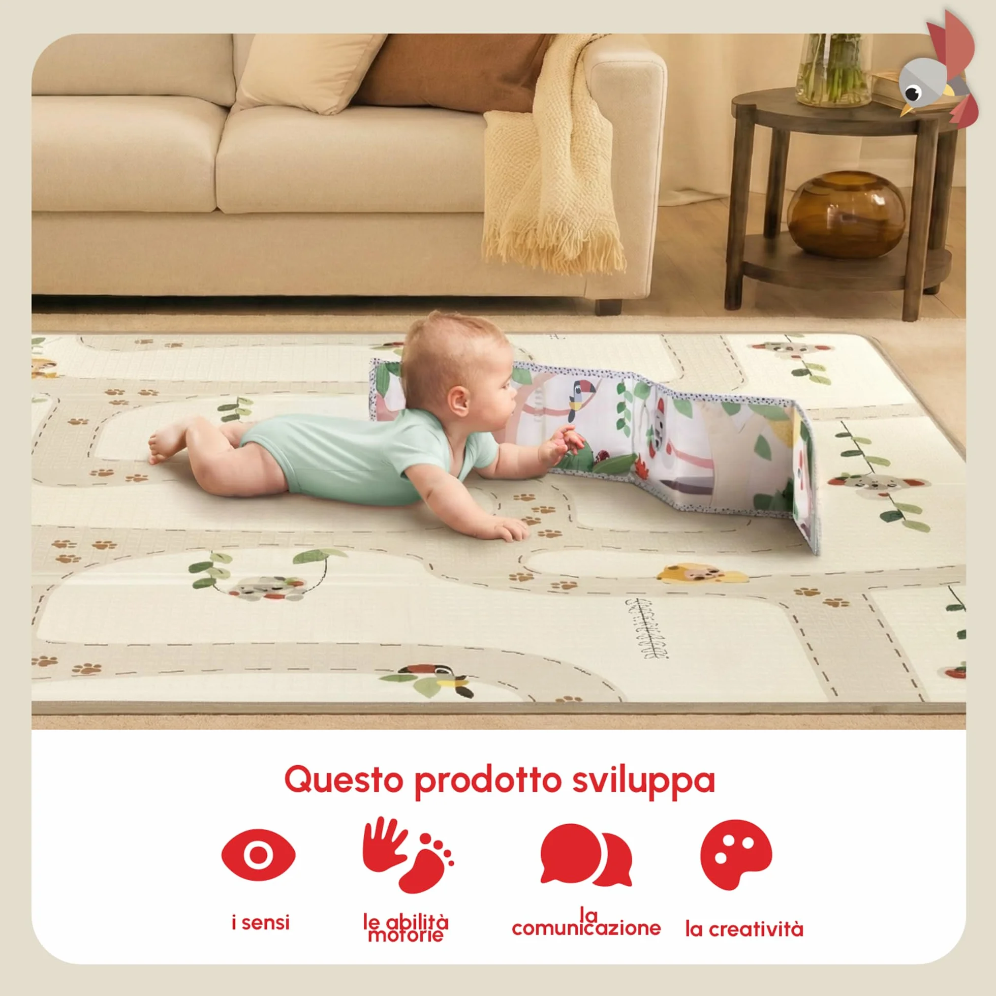 Tiny Love Tappeto Pieghevole Gioco Bambini XL in Schiuma, Tappetino Neonato, 0+ Mesi, Double-face, Leggero e Pieghevole, 150 x 150cm, Morbido e Spesso (1 cm), Impermeabile, Facile da Pulire, Boho Chic