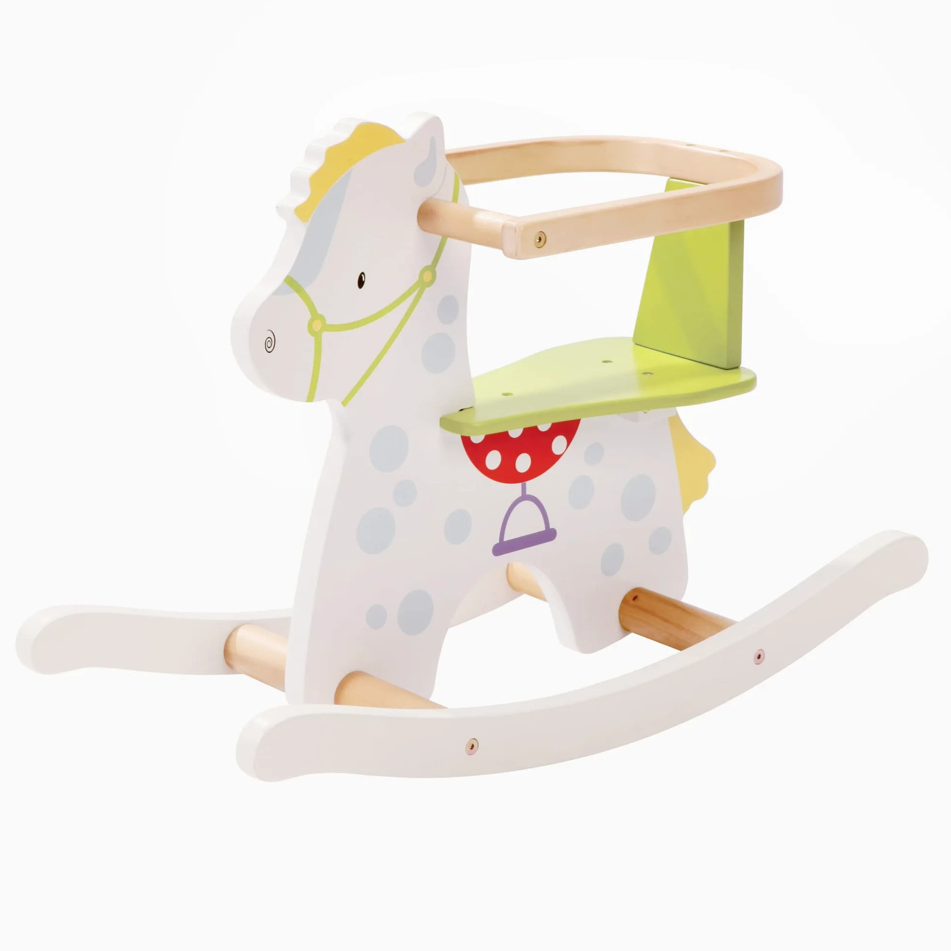 roba Cavallo a Dondolo Kleiner Racker - Anello di Protezione Rimovibile - per Bambini da 12 Mesi in Su - Ideale come Regalo di Compleanno e Natale - Legno Laccato Bianco