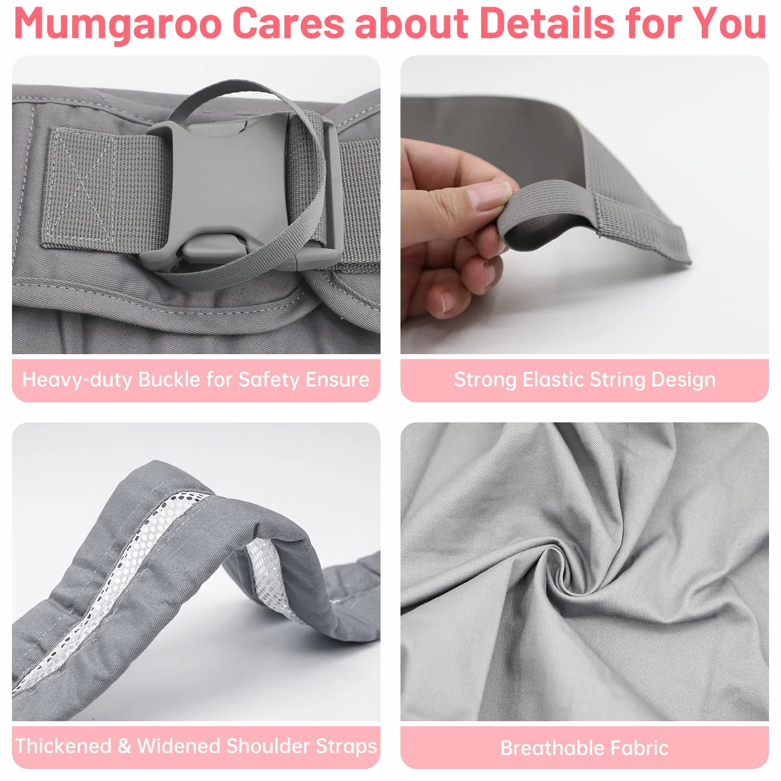 Fascia Neonato, Marsupio Neonato Cotone con Seduta Antiscivolo, Fascia Porta Bebe Ergonomico, Tutte le Stagioni, Fino a 15kg (Grigio Chiaro)