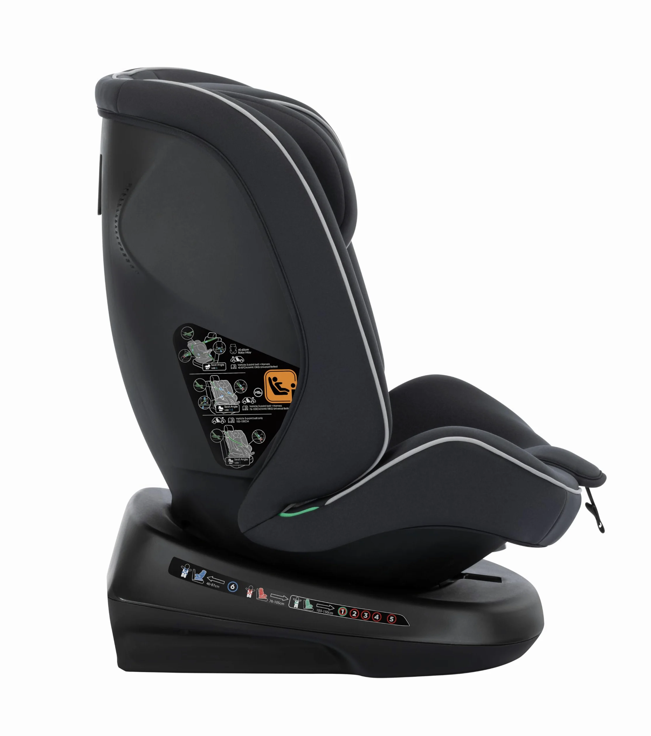 Safety 1st Cosmo i-Safe, Seggiolino Auto Girevole (Base), (0–12 Anni, 40–150 cm), Seggiolino Auto 0-36 Kg, Riduttore Neonato, 11 Posizioni Poggiatesta, Reclinabile 6 Posizioni, Leggero (5,6 kg), Nero