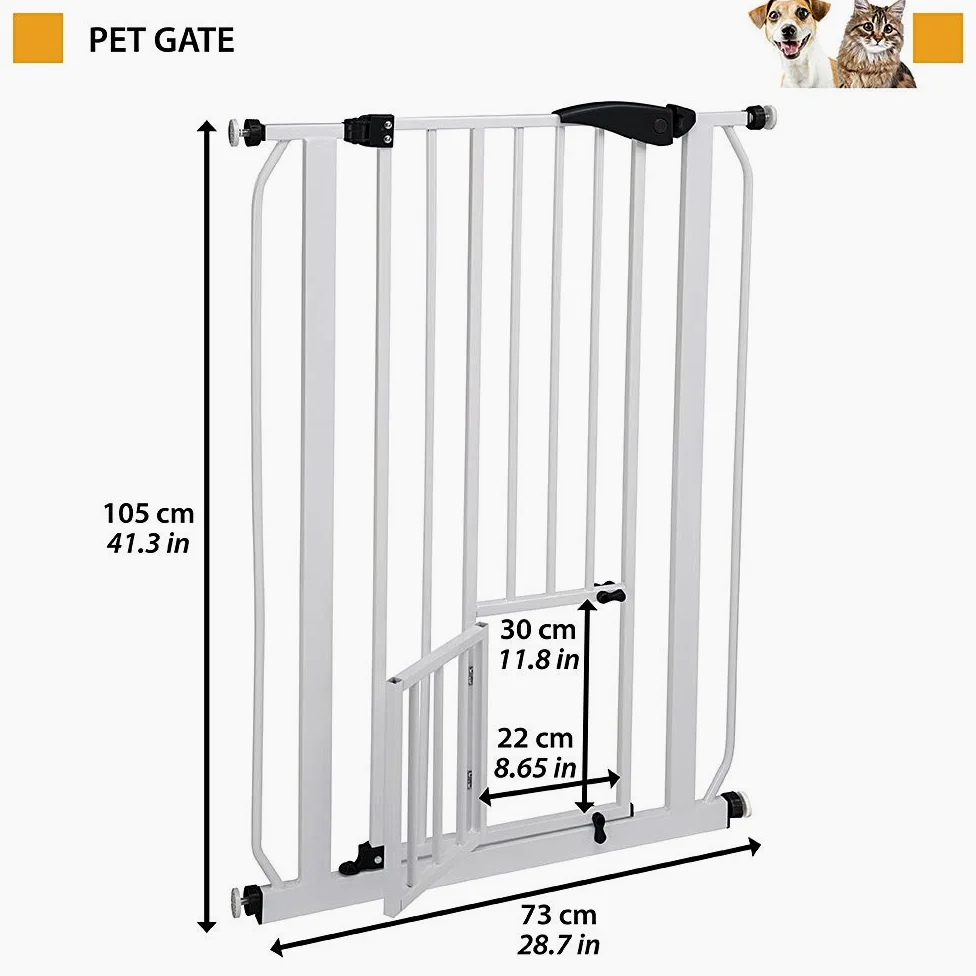 Ferplast Cancello cancelletto divisorio per cani e gatti PET GATE Rete da interno, Robusto metallo verniciato Bianco e plastica, Chiusura di sicurezza, Apertura su entrambi i lati, 73 x h 105 cm