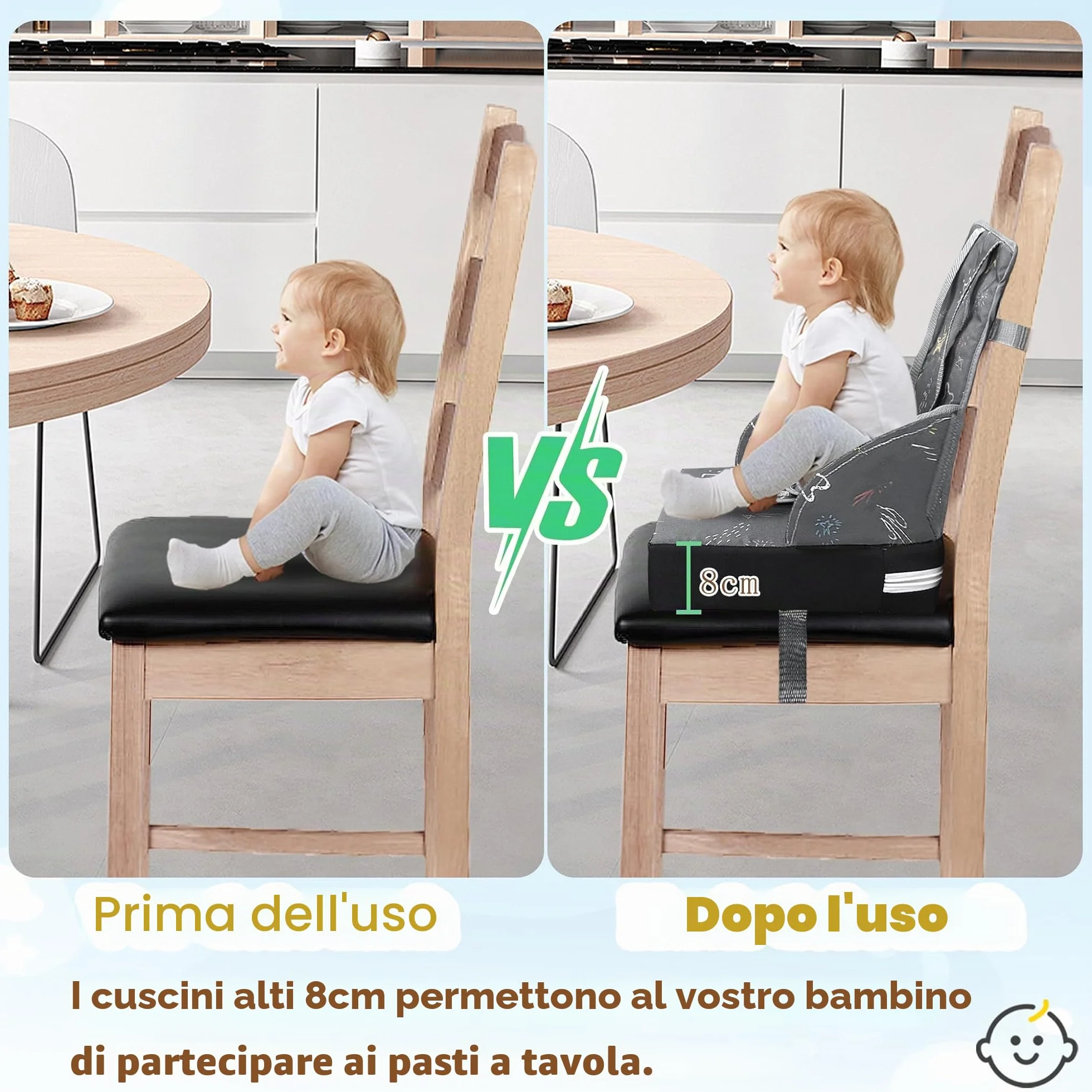 Froadp Seduta rialzata per bambini in tessuto Oxford impermeabile con schienale e cintura di sicurezza grigio