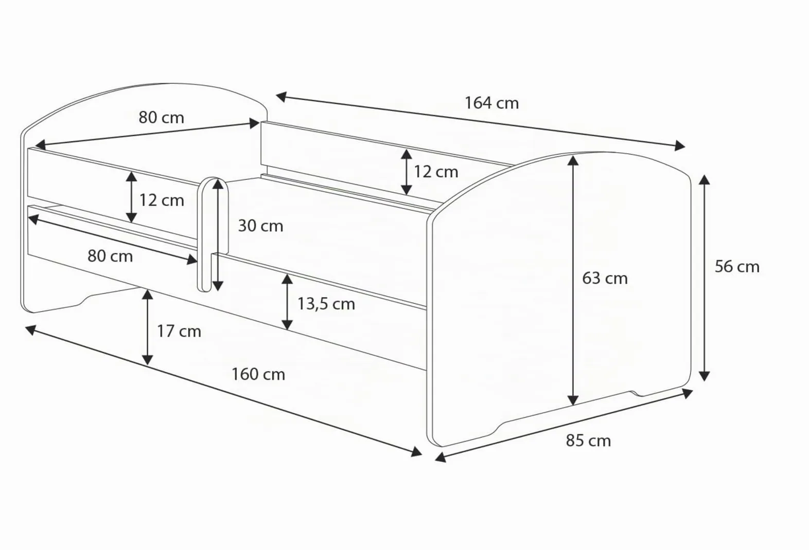 KOBI Letto Bambino LUK Singolo 160x80 estraibile con Materasso