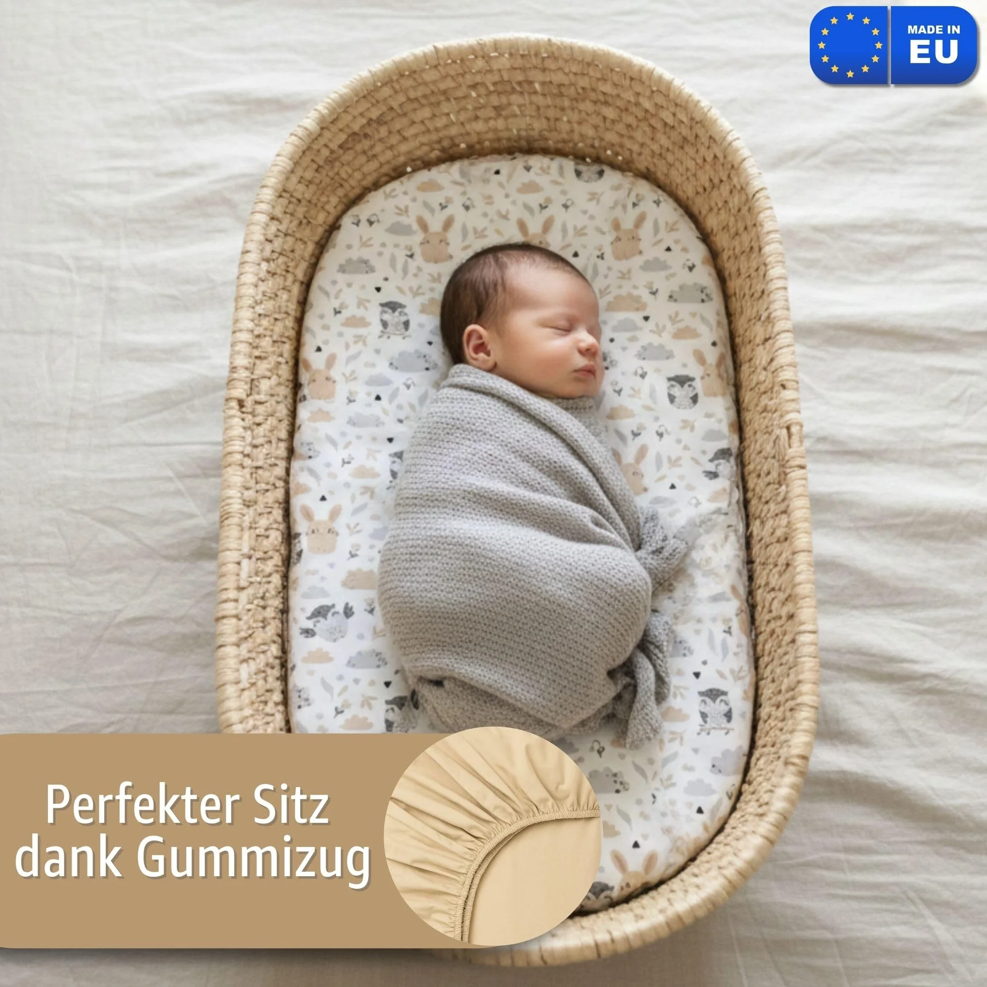 Lenzuola con Angoli per Passeggino Set di 3: 35x75 cm - 2 Lenzuola + 1 Coprimaterasso Impermeabile