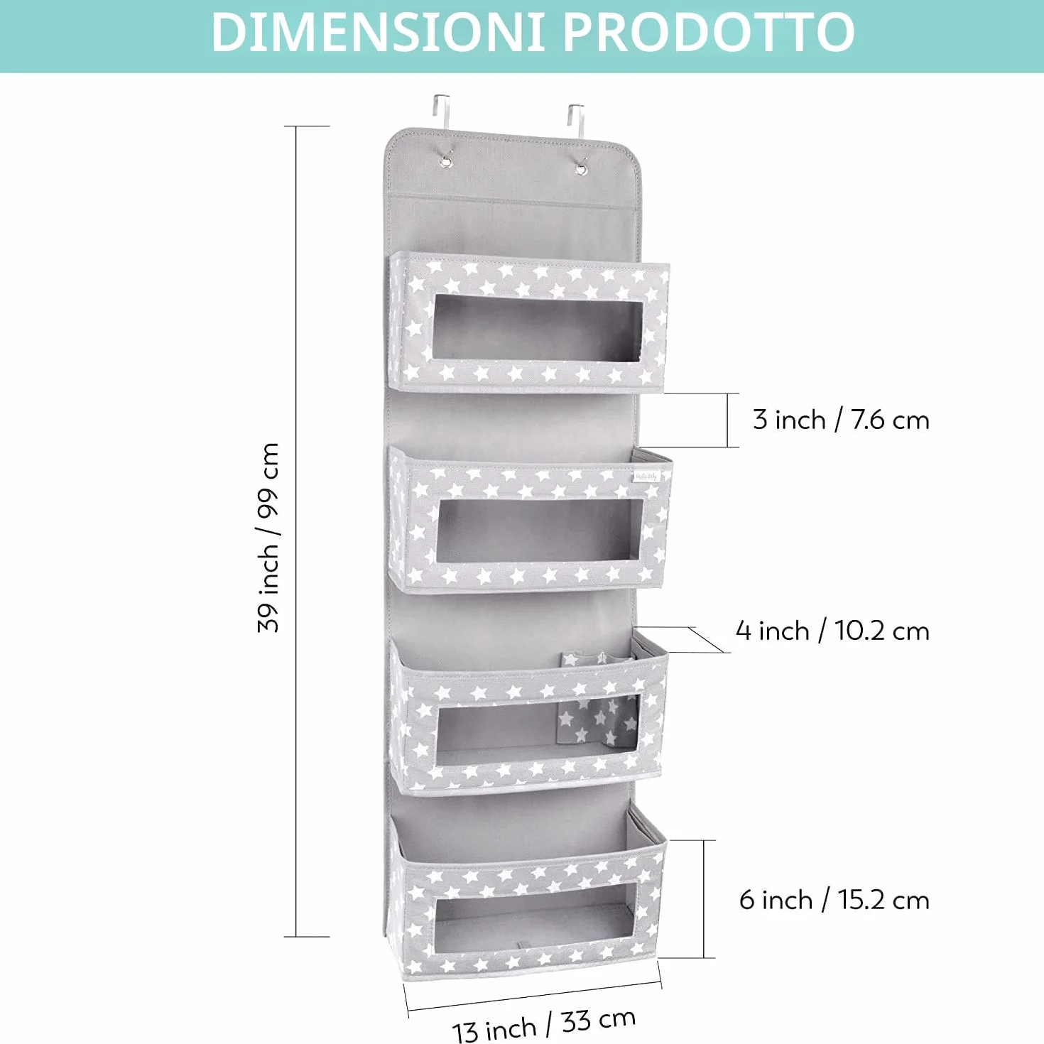 Vesta Baby Organizzatore Appeso da Porta con Ganci - Unisex Salvaspazio Soluzione con 4 Tasche Portaoggetti con Finestra Trasparente per Bagno, Cameretta - 2 Tasche di Servizio per Oggetti Piccoli