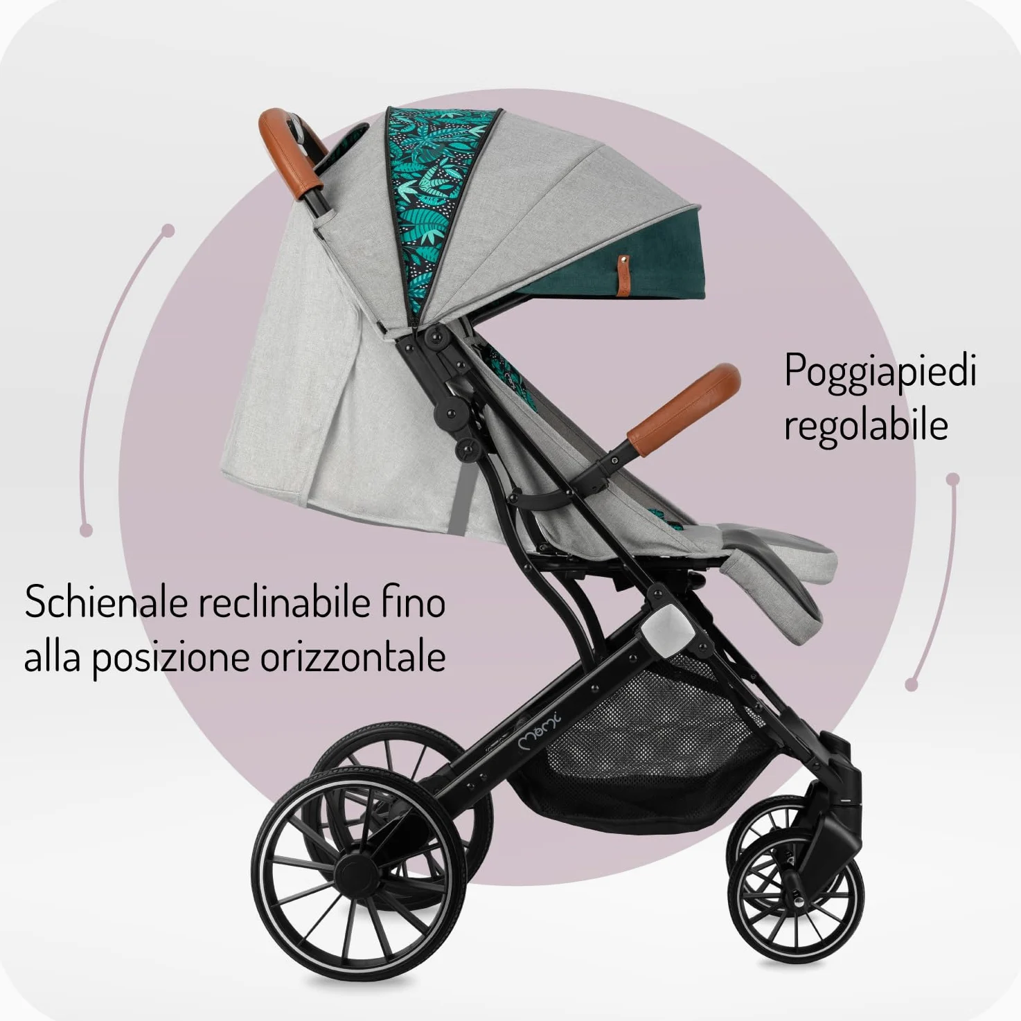 Passeggino MoMi ESTELLE DAKAR a partire da 6 mesi (fino a 22 kg), pieghevole con cintura di sicurezza a 5 punti, cestino porta spesa e funzione di apertura, manico telescopico per il traino