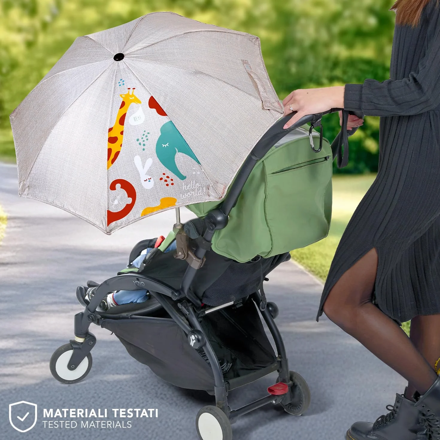 PERLETTI Parasole Universale Anti UV Ombrello Passeggino Bambino Neonato Stampa Animali