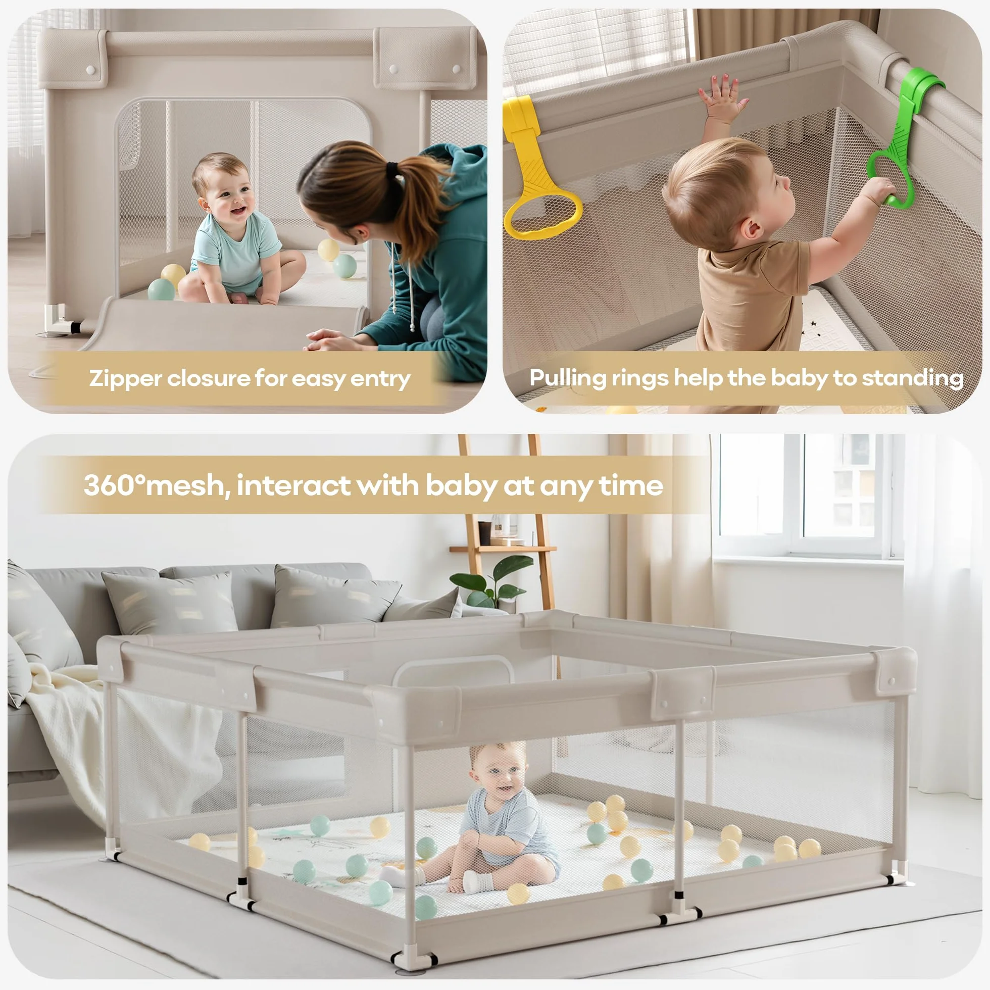 150×150×68cm Box Bambini con Materassino, Recinto per Bambini, Box Neonato con Morbida Imbottitura