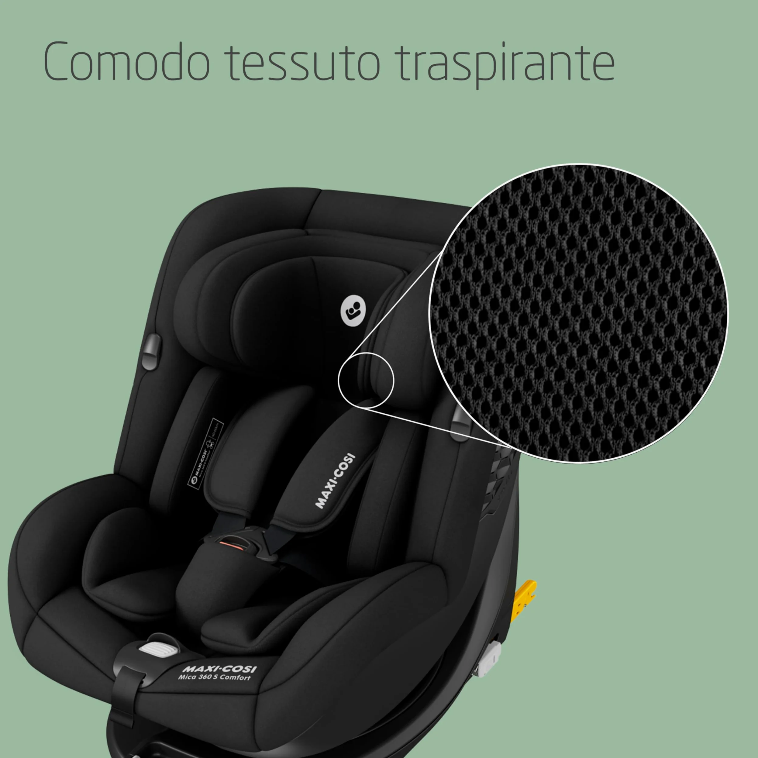 Maxi-Cosi Mica 360 S Comfort, Tessuti Traspiranti, Seggiolino Auto Girevole 360, 0-4 Anni (40-105 cm), Rotazione FlexiSpin, 5 Posizioni Reclinate, Protezione G-CELL, Ganci per Cinture, Authentic Black