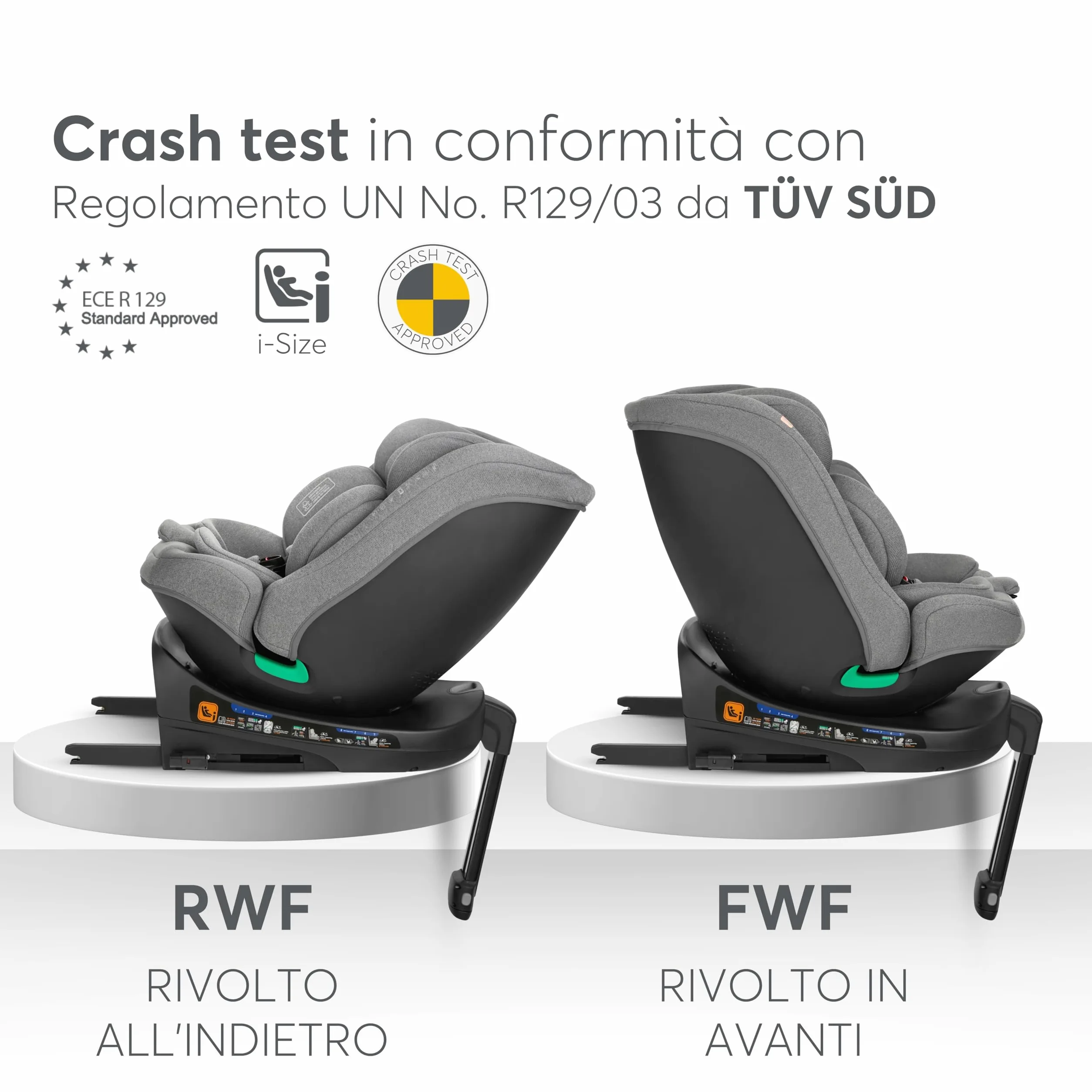 KikkaBoo Seggiolino Auto 0-36 kg i-SECURE, Gruppo 0 1 2 3, ISOFIX, i-Size, Rotante a 360º, 40-150 cm, Da 0 a 12 Anni, 12 Posizioni Poggiatesta, Grigio chiaro