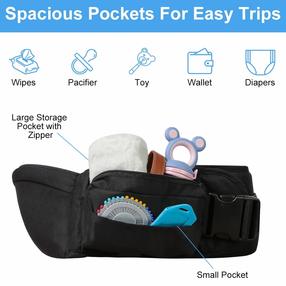 HOTUT Baby Carrier Ergonomico, Hipseat Marsupi Sicurezza Supporto, Porta Bambino Cintura Regolabile e Tasca, per Bambini da 0 a 15 kg