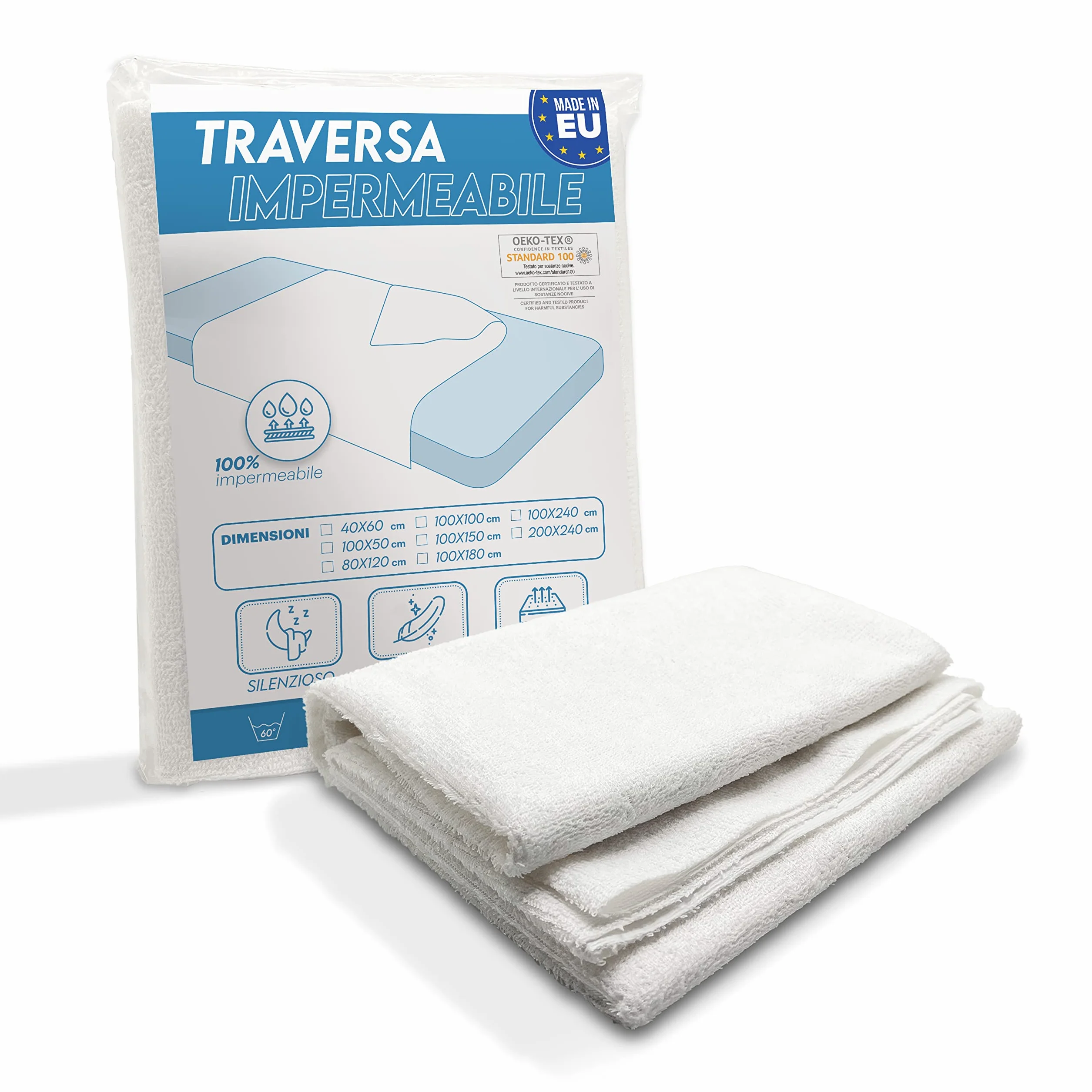 Traversa Impermeabile Matrimoniale Universale per Materassi 100x240 cm OEKO-TEX