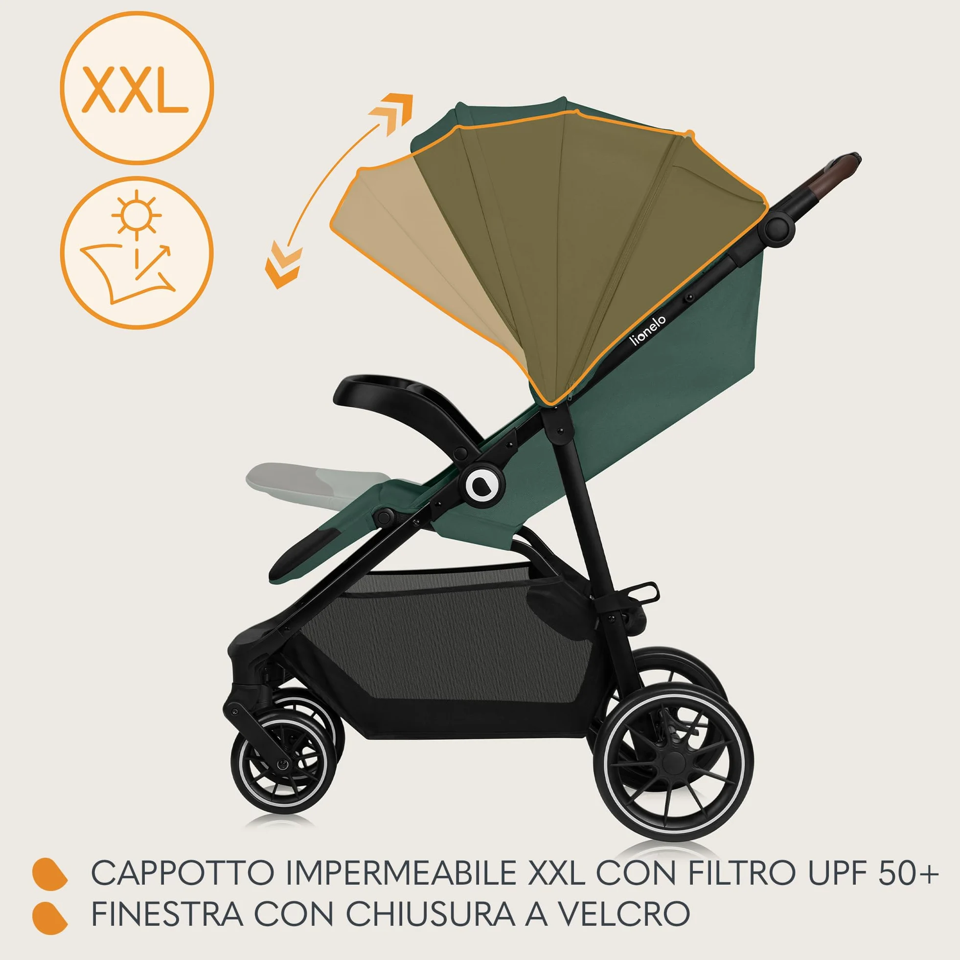 LIONELO EMMA ONE Passeggino laggero per Bambini fino a 22 kg, Compatti con Posizione nanna, Ruote Piroettanti 360° e Assorbimento, Pieghevole Veloce, Schienale e Poggiapiedi Regolabili Tettuccio XXL