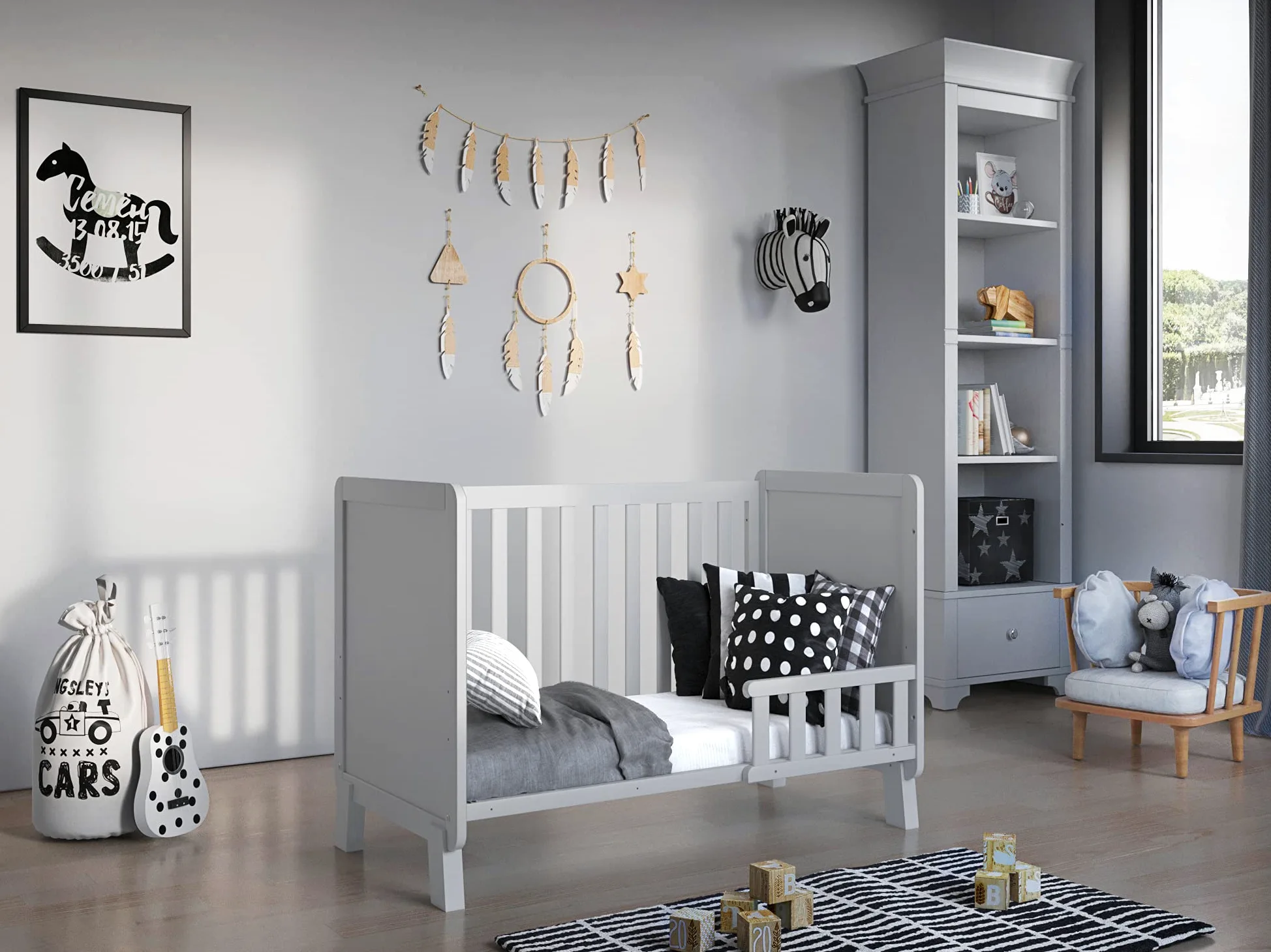 Love For Sleep Culla Lettino Neonato 120x60 cm in Legno di Pino con Barriera di Sicurezza – Lettino Trasformabile per Bambino 0-3 Anni, Bianco