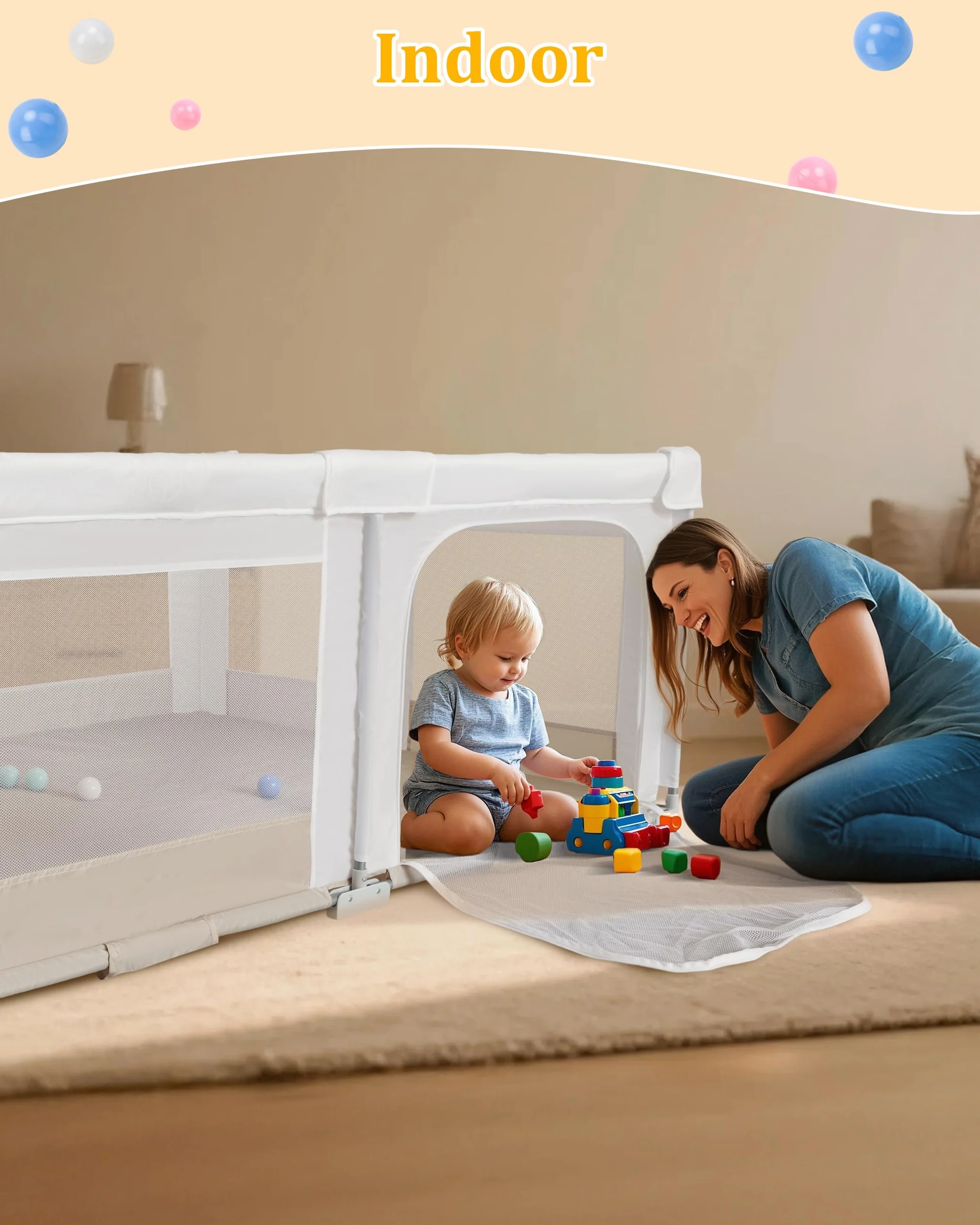 Box per Bambini Grande e Pieghevole: 180x150x75cm Box per Bambino da Interno ed Esterno Con 20 Palline Oceaniche,1 Canestro da Basket,4 Maniglie e 1 Borsa da Viaggio - Area Giochi Ideale per i Bambini