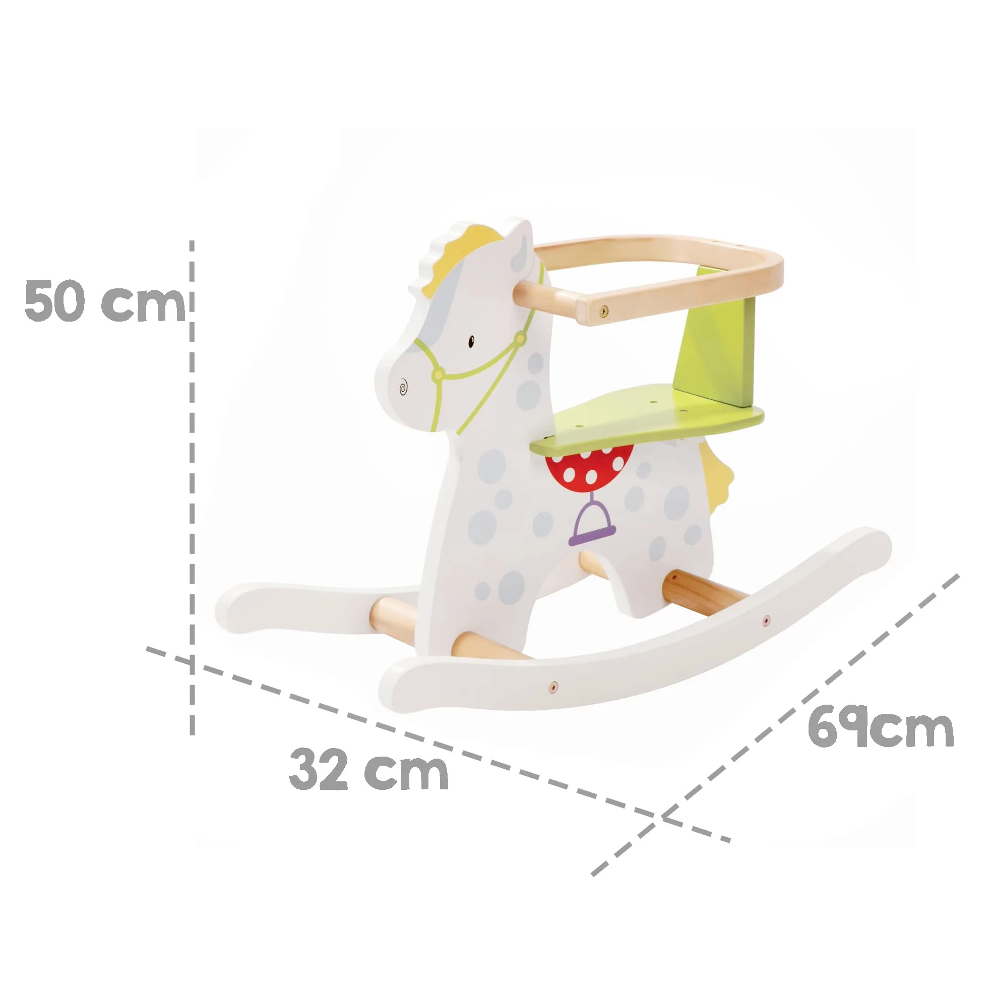 roba Cavallo a Dondolo Kleiner Racker - Anello di Protezione Rimovibile - per Bambini da 12 Mesi in Su - Ideale come Regalo di Compleanno e Natale - Legno Laccato Bianco