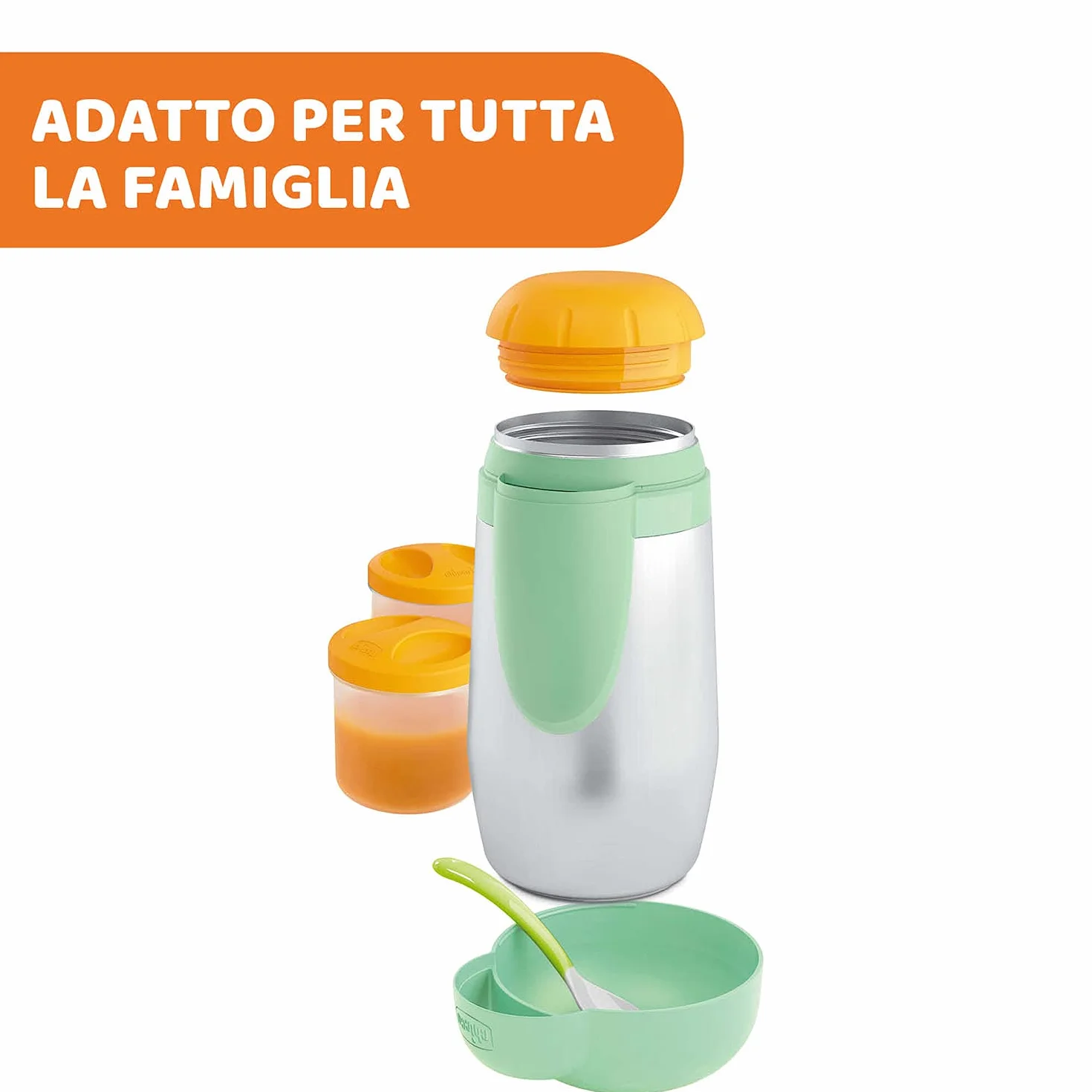 Chicco Portapappa Termico In Acciaio Inossidabile 250 ml Thermos Neonati Verde
