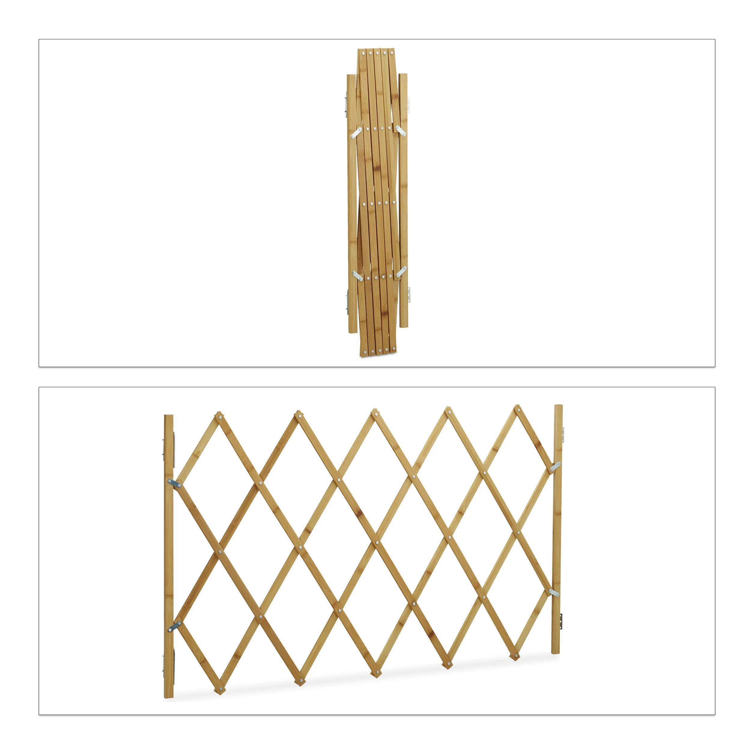 Relaxdays Barriera per cani, cancelletto di sicurezza per porte e scale, griglia a forbice estensibile fino a 116,5 cm, altezza 82,5 cm, naturale, L