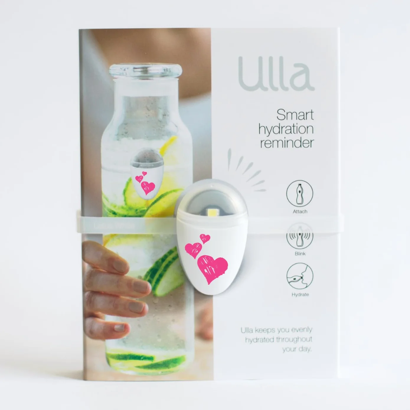 Ulla Promemoria per bere acqua, Luce intelligente per bottiglia d'acqua, Si adatta alla maggior parte delle bottiglie, Si illumina quando è ora di bere (Sweetheart)