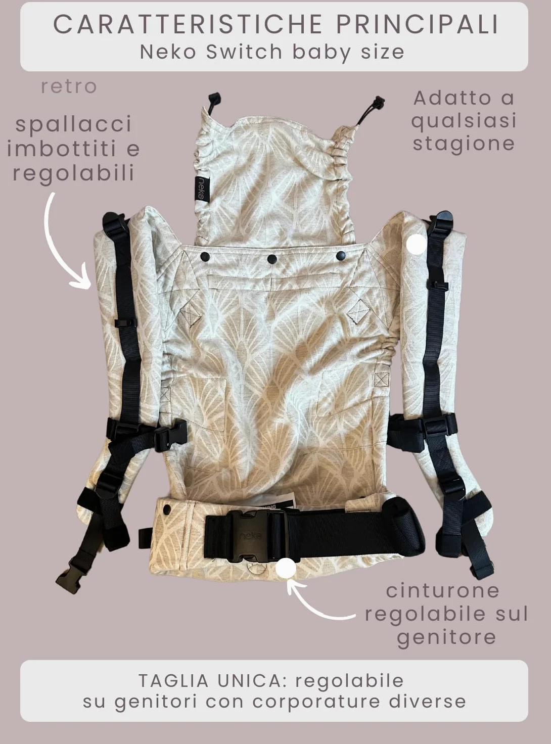 NEKO SWITCH Baby - Marsupio Neonato Portabebè Regolabile Ergonomico Neonato Zaino Porta Bimbo e Bebè (Moss)