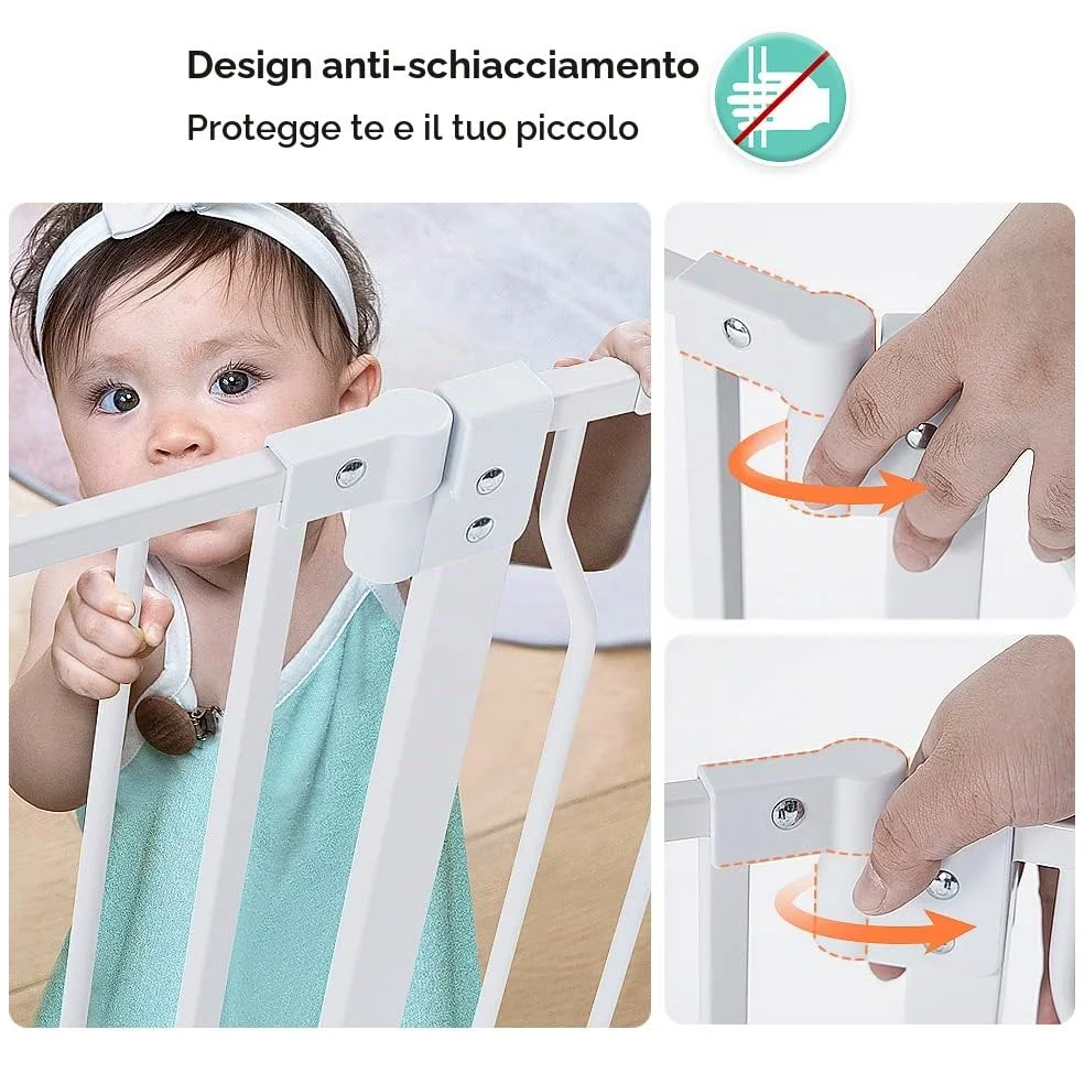 COMOMY Cancelletto per Bambini con Porta per Gatti Regolabile, Cancelletto per Gatti In Extra Largo da 75 a 123cm, Cancelletto per Cani a Chiusura Automatica con Porta per Animali (Alto 76cm, Bianco)