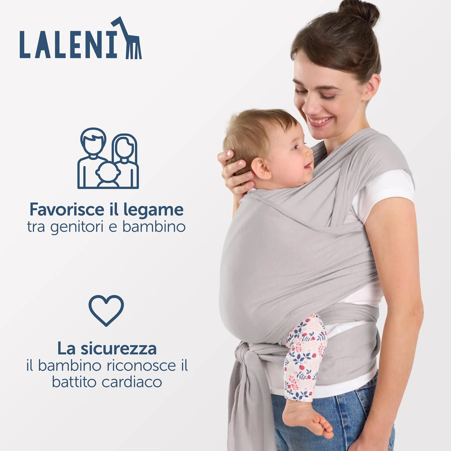 Laleni Fascia Porta Bebe Neonato in Morbido Cotone, Certificata OEKO-TEX, Lunga 5,10m, Fino a 15kg, Grigio Chiaro