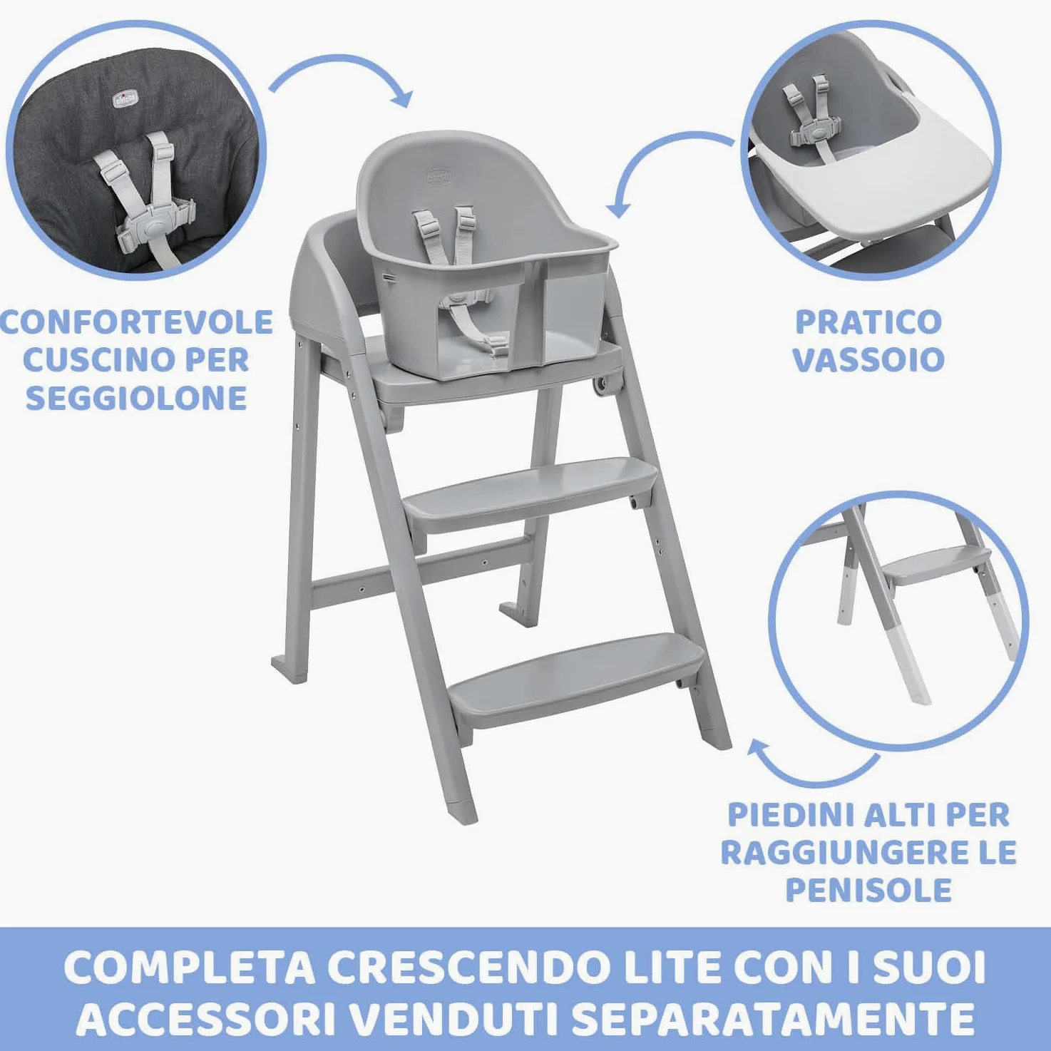 Chicco Crescendo Lite Seggiolone Pappa Evolutivo per Bambini dai 6 Mesi fino a 110 kg, Como Lake, Verde Acqua