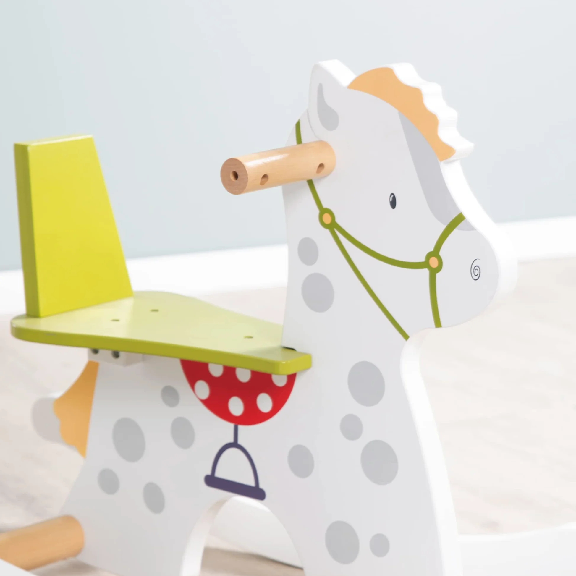 roba Cavallo a Dondolo Kleiner Racker - Anello di Protezione Rimovibile - per Bambini da 12 Mesi in Su - Ideale come Regalo di Compleanno e Natale - Legno Laccato Bianco