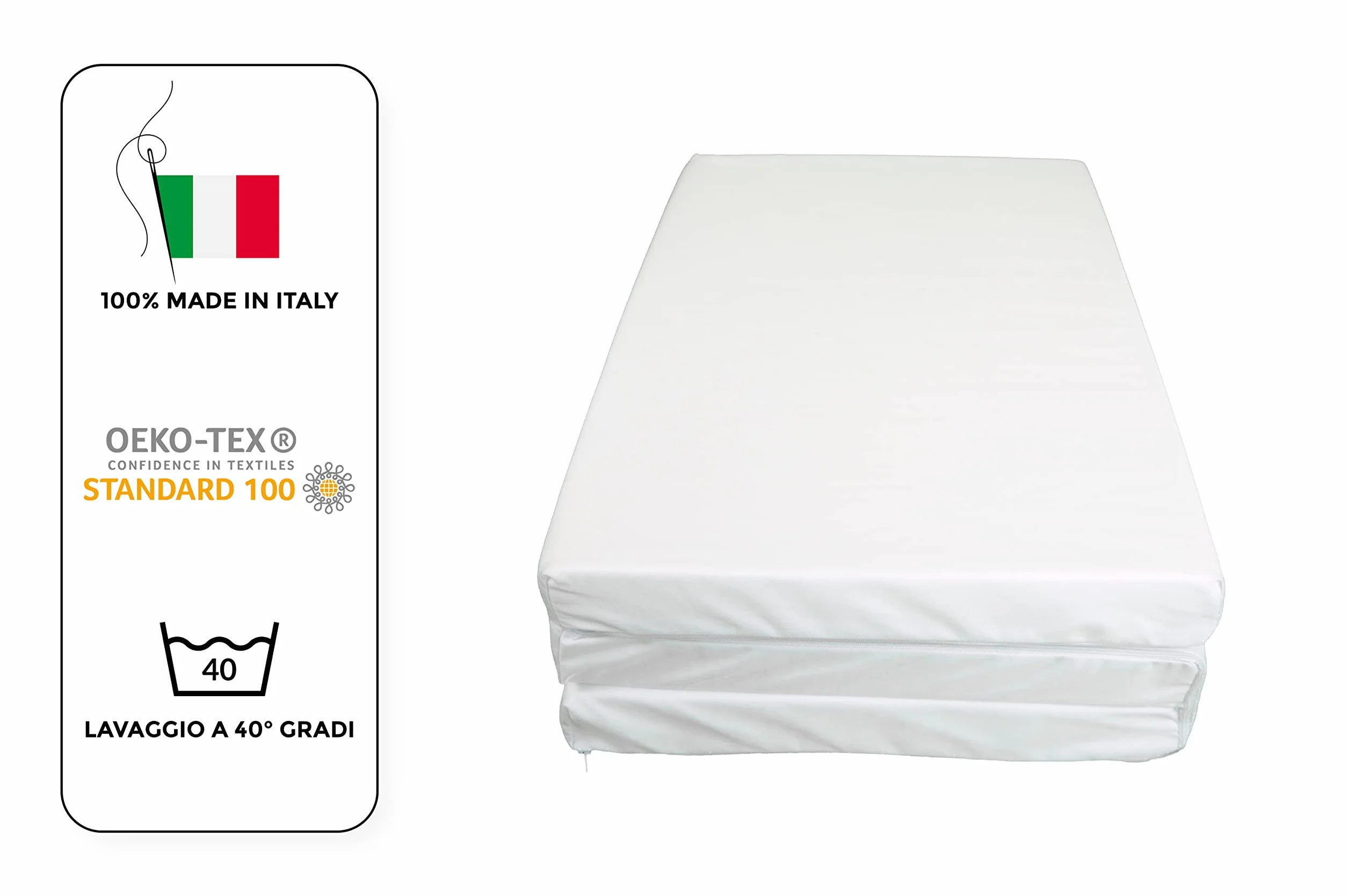 Materasso Pieghevole per Bambini GHIOCUSCINI 120x60 cm Altezza 5 cm Cotone Bianco Lavabile Waterfoam Made in Italy EN16890:2017