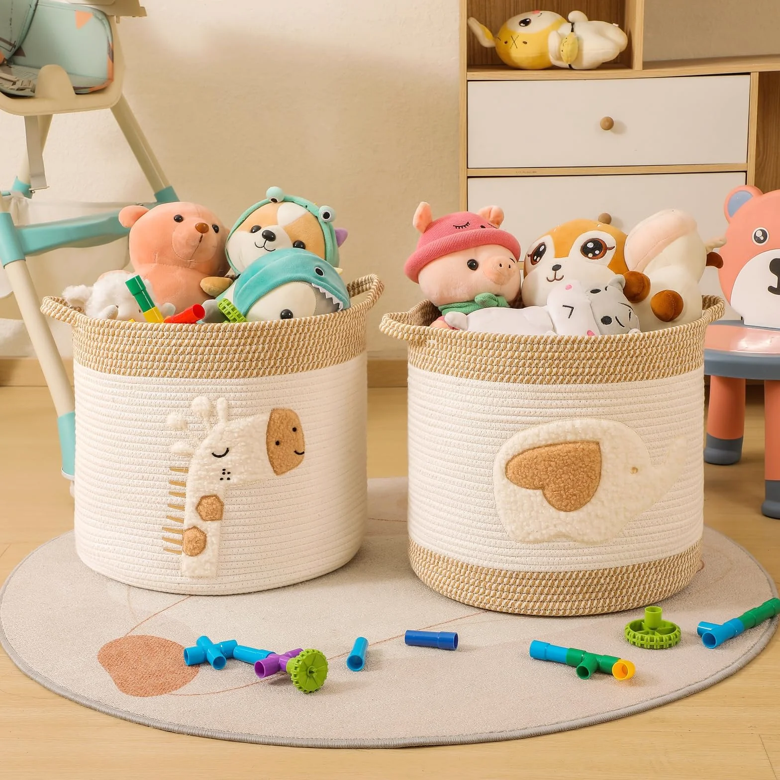 Cestini Portaoggetti Bambini Cesta Contenitore Stoccaggio Giocattoli Corda Cotone Intrecciato Grande Giraffa