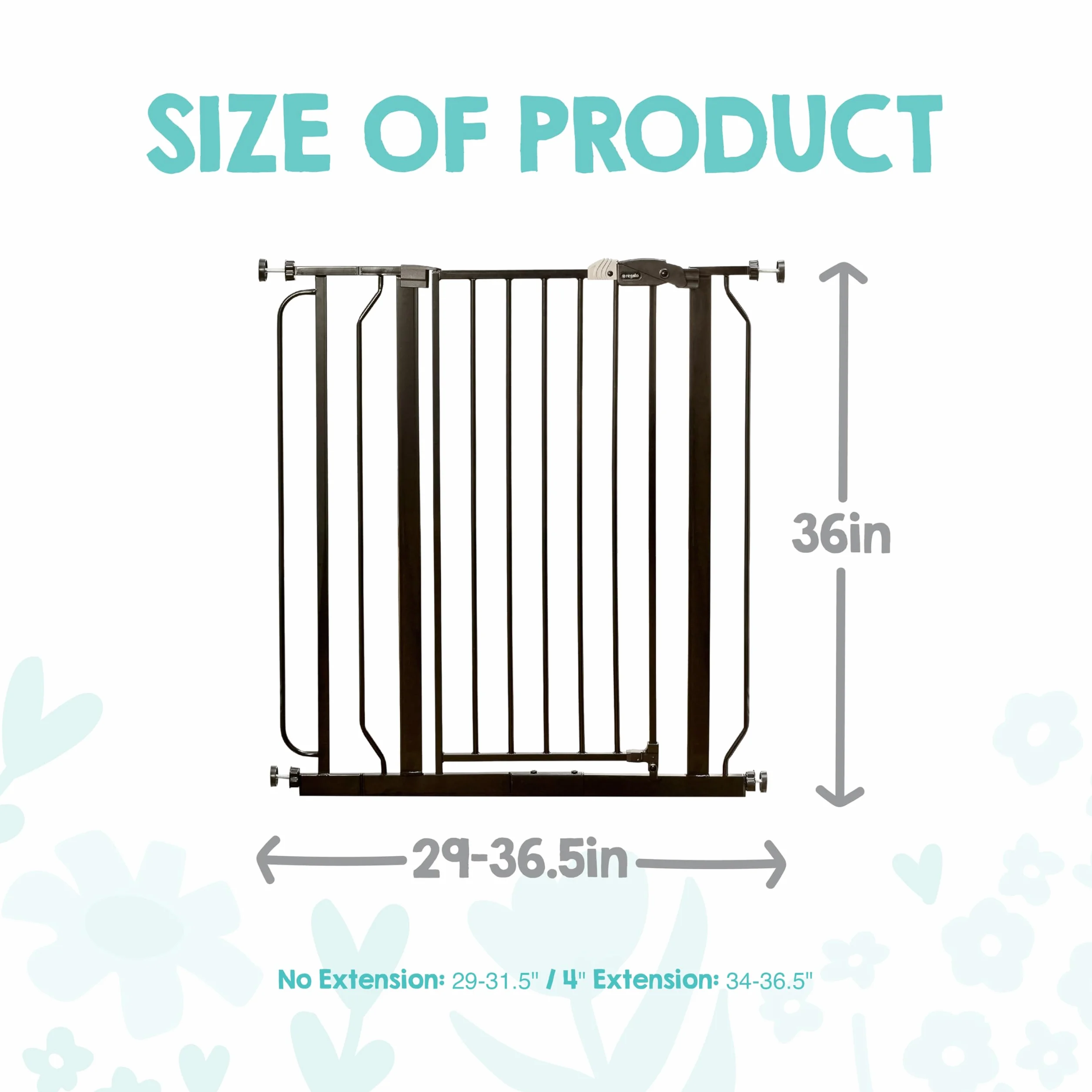 Regalo Safety 91.4cm Extra Tall Baby Gate for Doorways, Fits Openings 73.6-90cm, Pressure Mounted