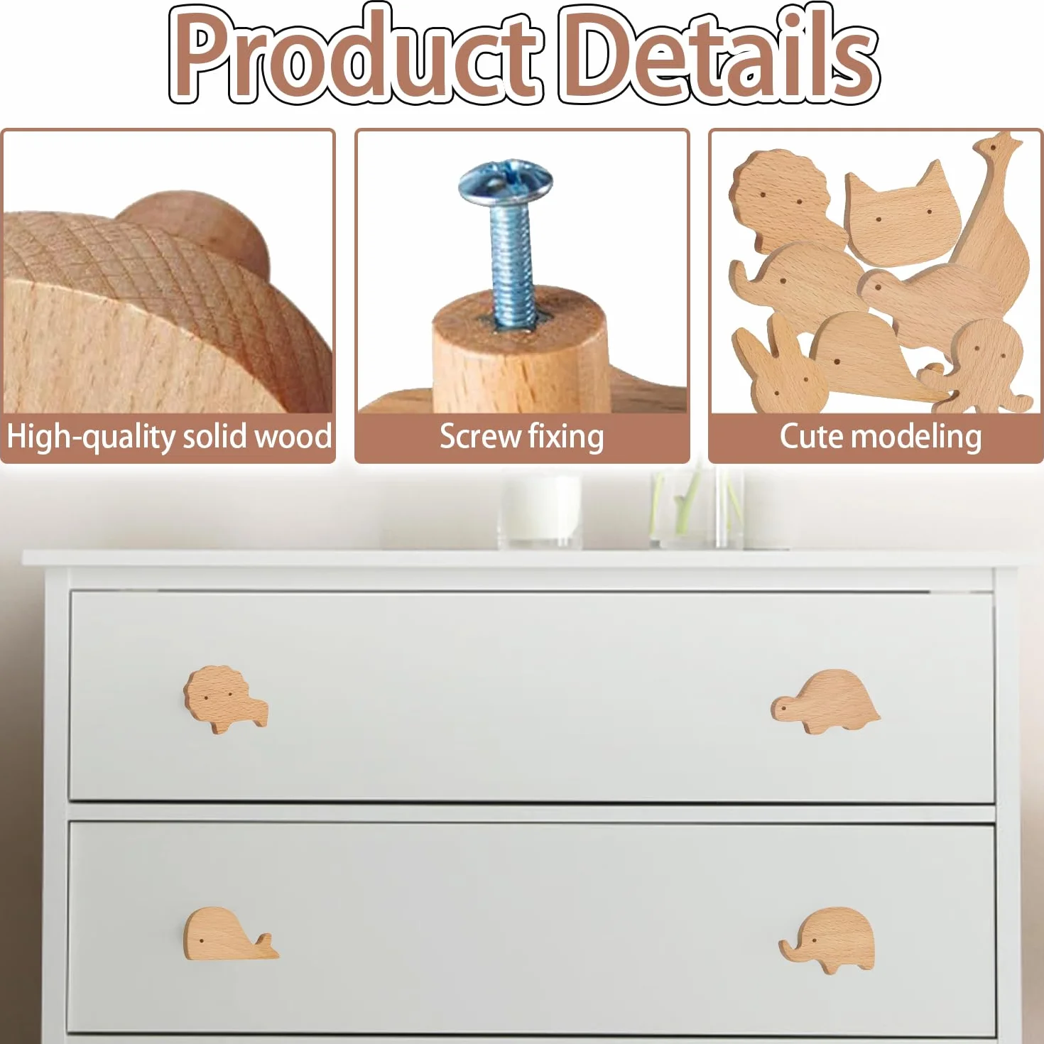 8 Pezzi Pomelli per armadi in legno per cameretta, Pomelli per mobili in legno, Pomelli Per Mobili Bambini Legno, Pomelli in legno con motivi animali, Pomelli Armadio Bambini Animali, per Comodino