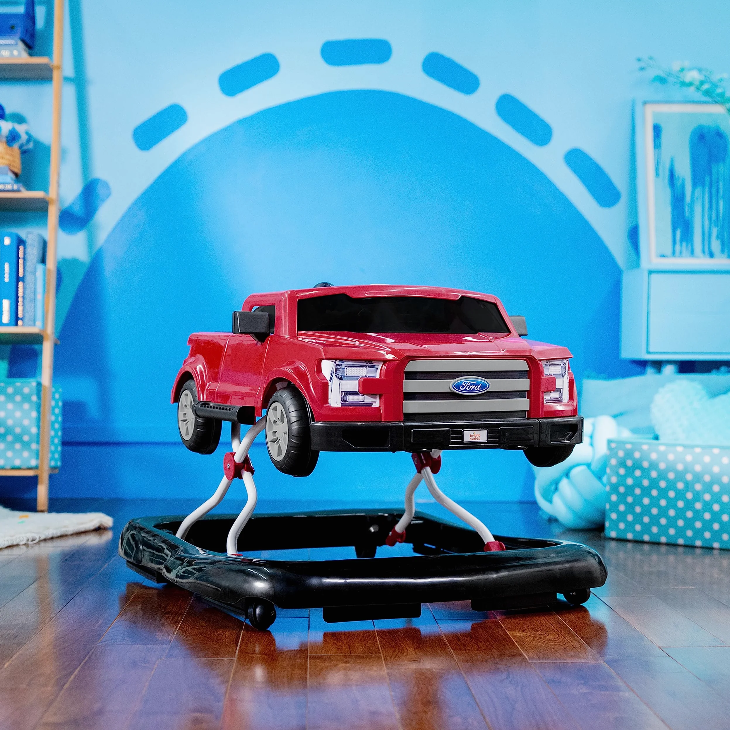 Bright Starts, Ford F-150 4 in 1 rosso, centro attività e girello per bambini con volante rimovibile, neonato, unisex, dai 6 mesi in su