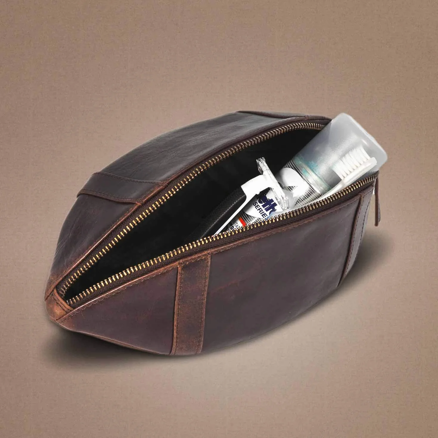 Mad Monkey American Football Toiletry Bag Genuine Leather Brown 27,5 cm