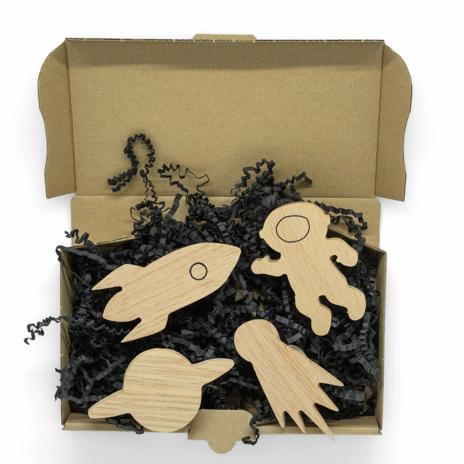 4 Maniglie per mobili per bambini, in legno di quercia non trattato, pomello, bottone, Mondiale, comò, armadio, cassetto, porta, cameretta dei bambini, regalo (4, razzo, pianeta, spaziale, cometa)