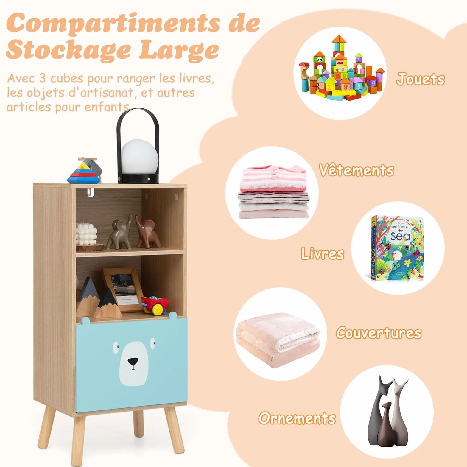 Libreria per Bambini RELAX4LIFE 3 Ripiani 40x30x85 cm Legno Cassetto 2 Scomparti Antiribaltamento 50 kg