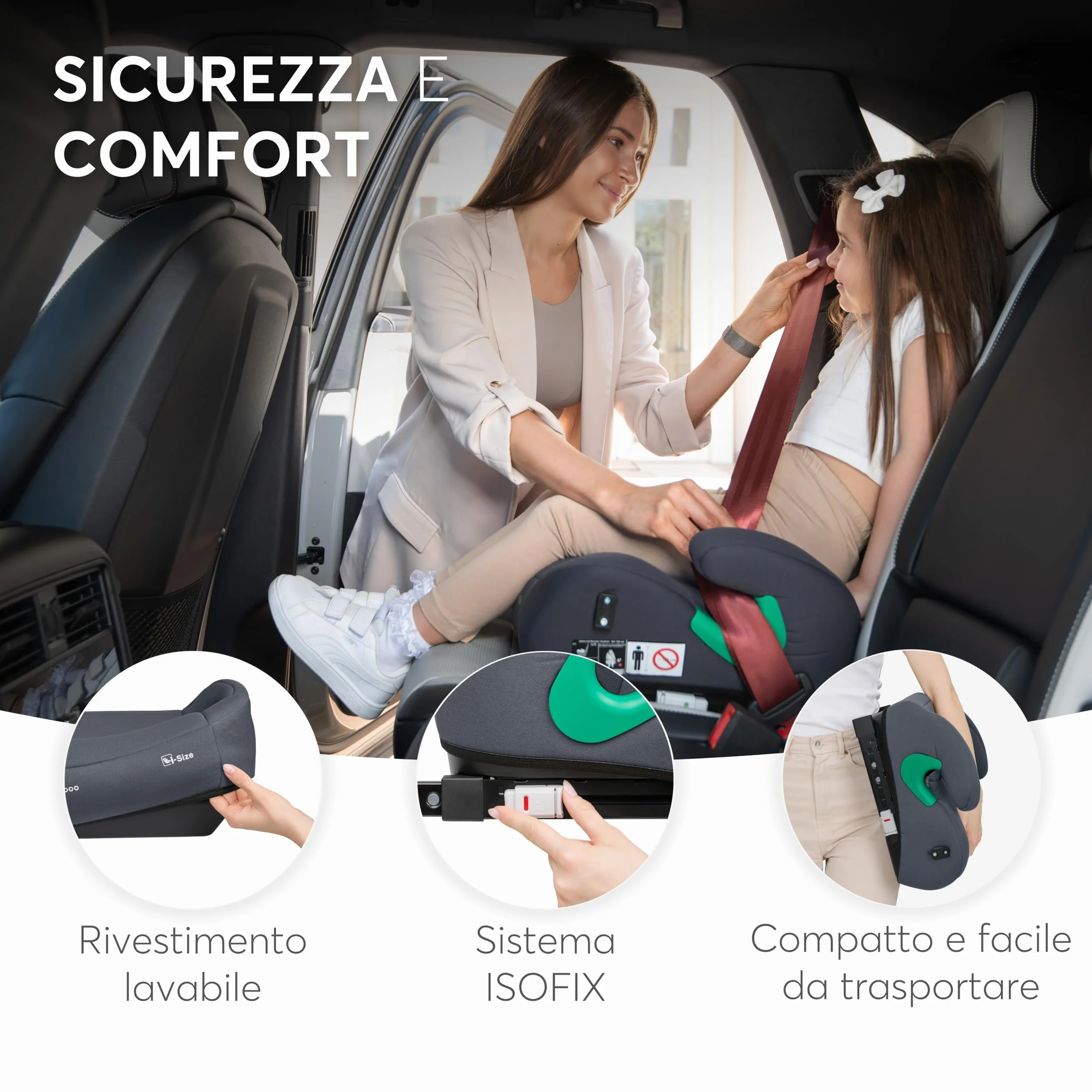 KikkaBoo Rialzo Auto Bambini ISOFIX i-POP i-Size 125-150 cm Seggiolino Auto 22-36 kg Gruppo 3 Grigio