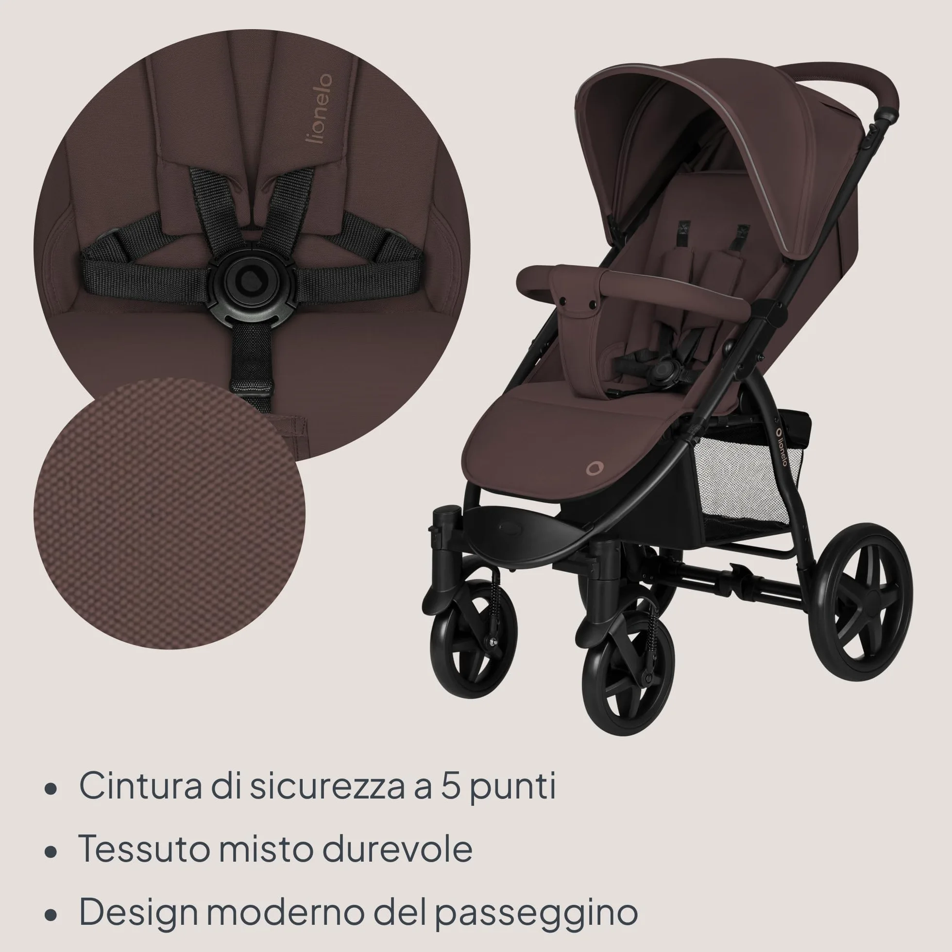 LIONELO Annet passeggino leggero pieghevole grigio regorabile con posizione sdraiata con ruote EVA cappottina XXL con zanzariera coprigambe portabibite fino 22 kg