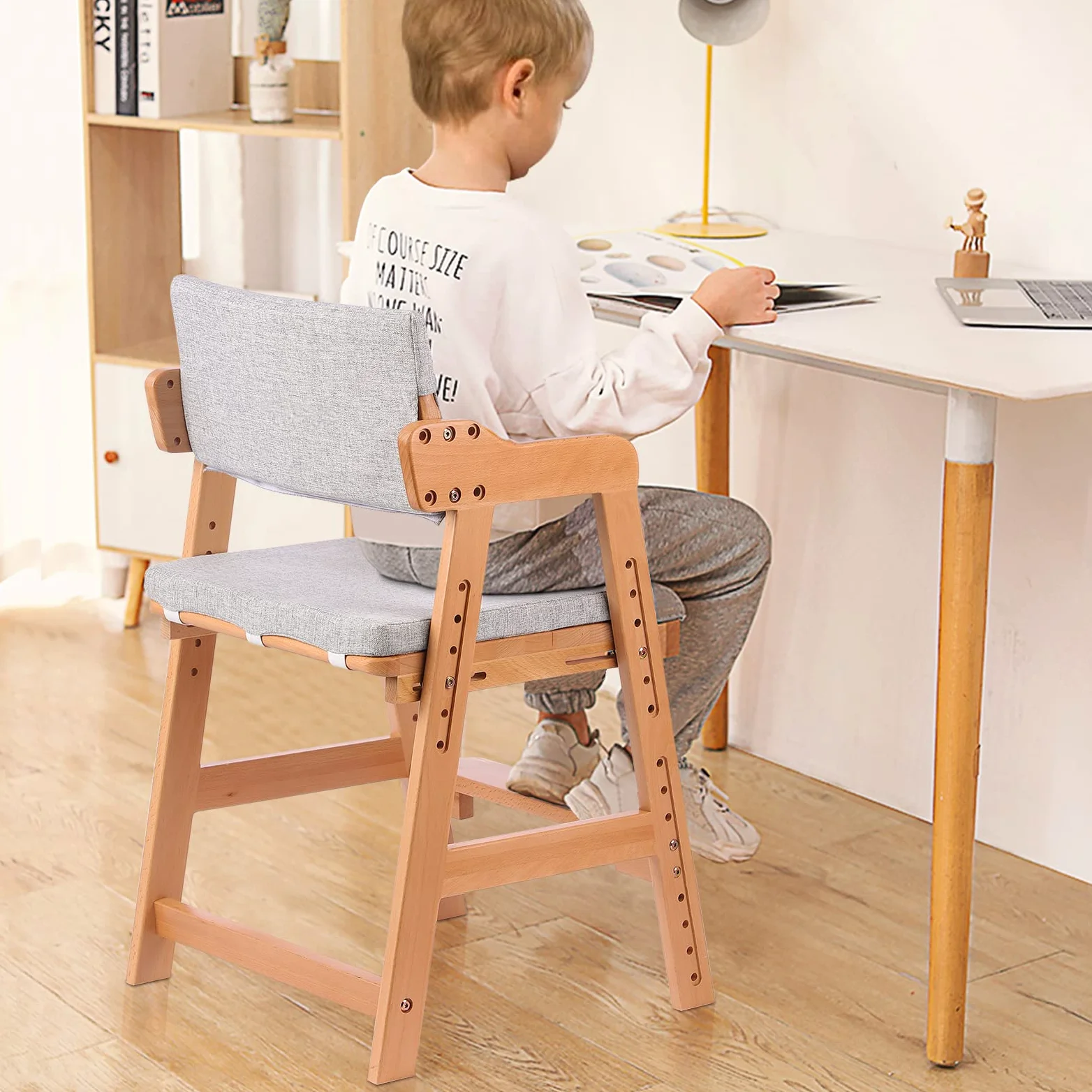 Ezebaby Seggiolone, sedia per bambini, in legno di faggio, regolabile in altezza, stabile e sicura, fino a 90 kg, per bambini e adulti