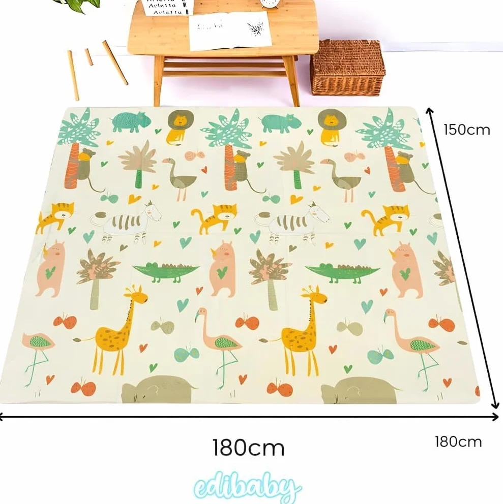 Edibaby, Tappeto Gioco Bambini, 180 x 150 cm, Spessore 1 cm,Tappeti Neonato in XPE Imbottito, Reversibile e Pieghevole, Attività per Cameretta