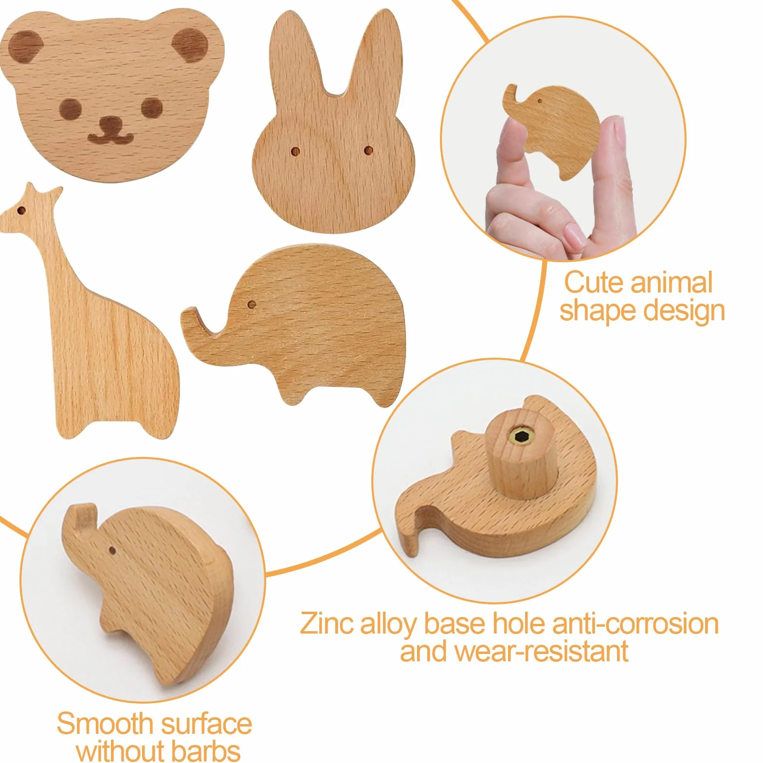 Pomelli per Mobili Bambini, 4 pezzi Pomelli in Legno con motivi animali, Pomelli per Mobili in Legno con Viti, Pomelli per Mobili Bambini Animali, Maniglie Armadio Cameretta, Mobili, Cassetti